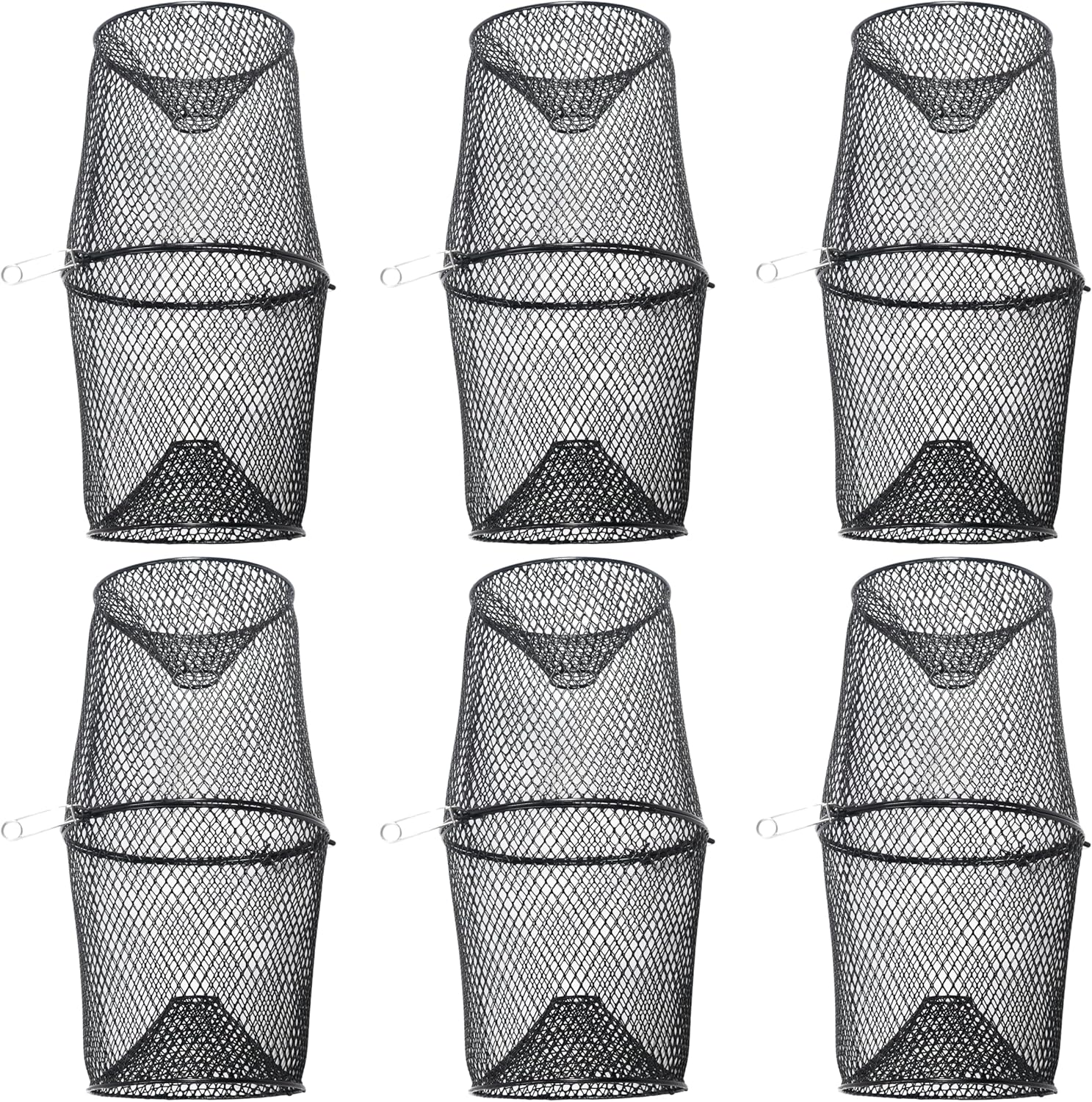 Crawfish Trap Crawdads Crayfish Trap Torpedo Heavy Duty Bait Steel Mesh Wire Black with Clip Two-Piece Durable (6 Pack)