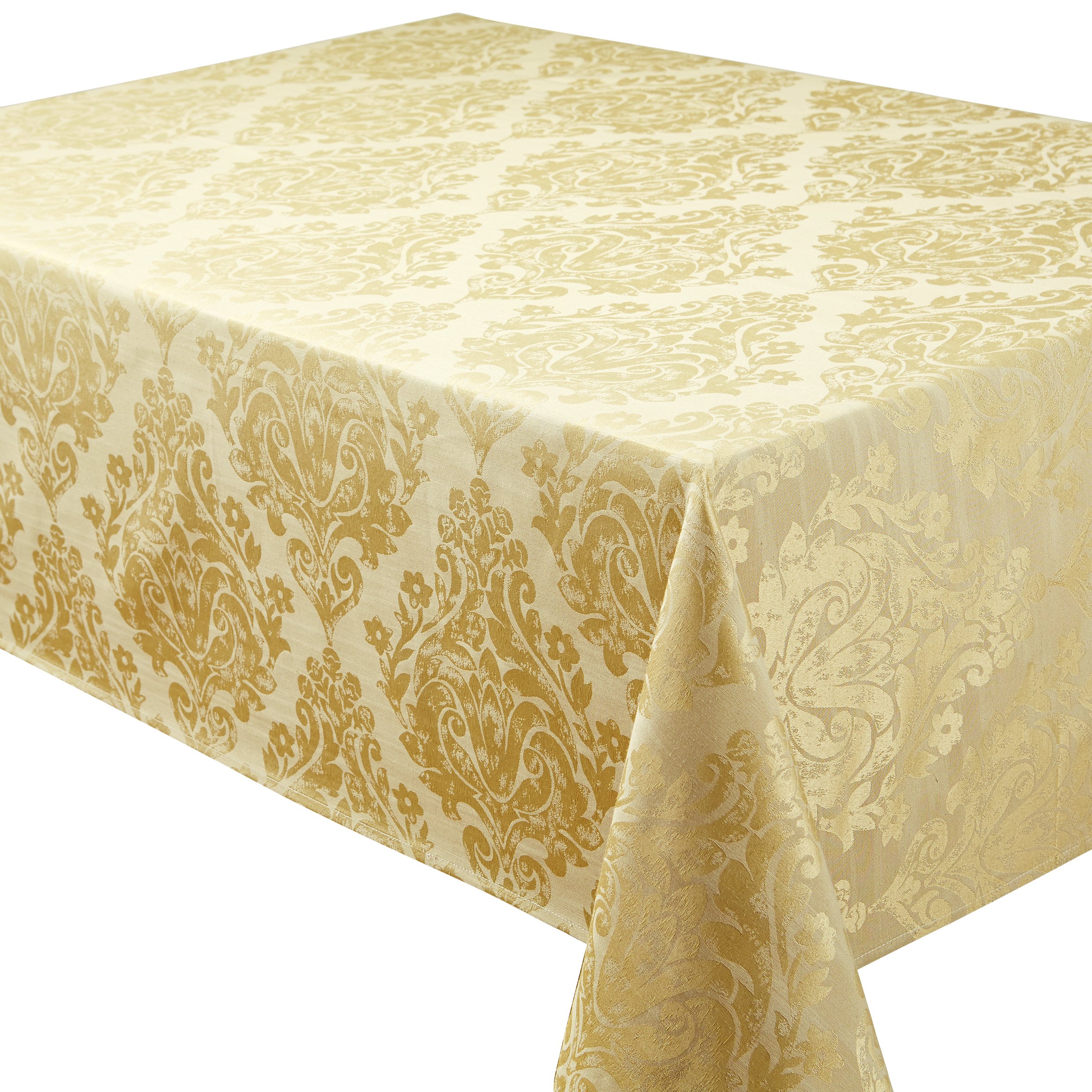 Palazzo Damask Antique Gold Christmas Rectangular Tablecloth Ideal For 6-8 Place Settings (70x90in-178x216cm Approx)