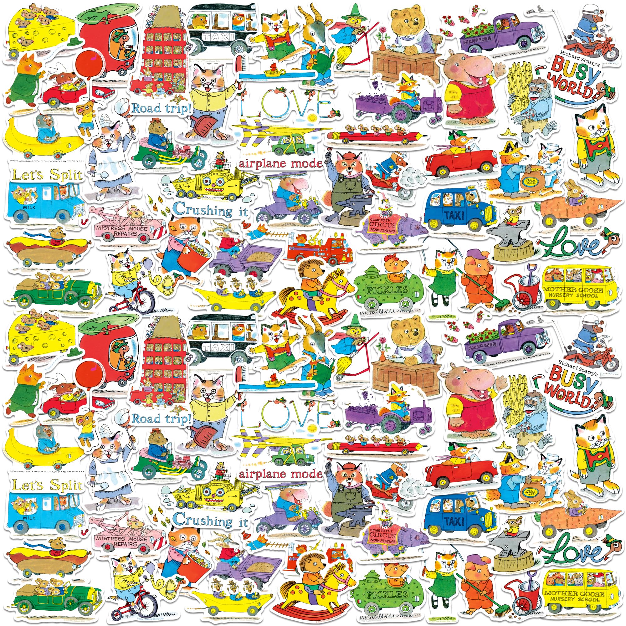 Richard Scarry Anniversary 100ct Vinyl Large Deluxe Stickers Variety Pack - Laptop, Water Bottle, Scrapbooking, Tablet, Skateboard, Indoor/Outdoor