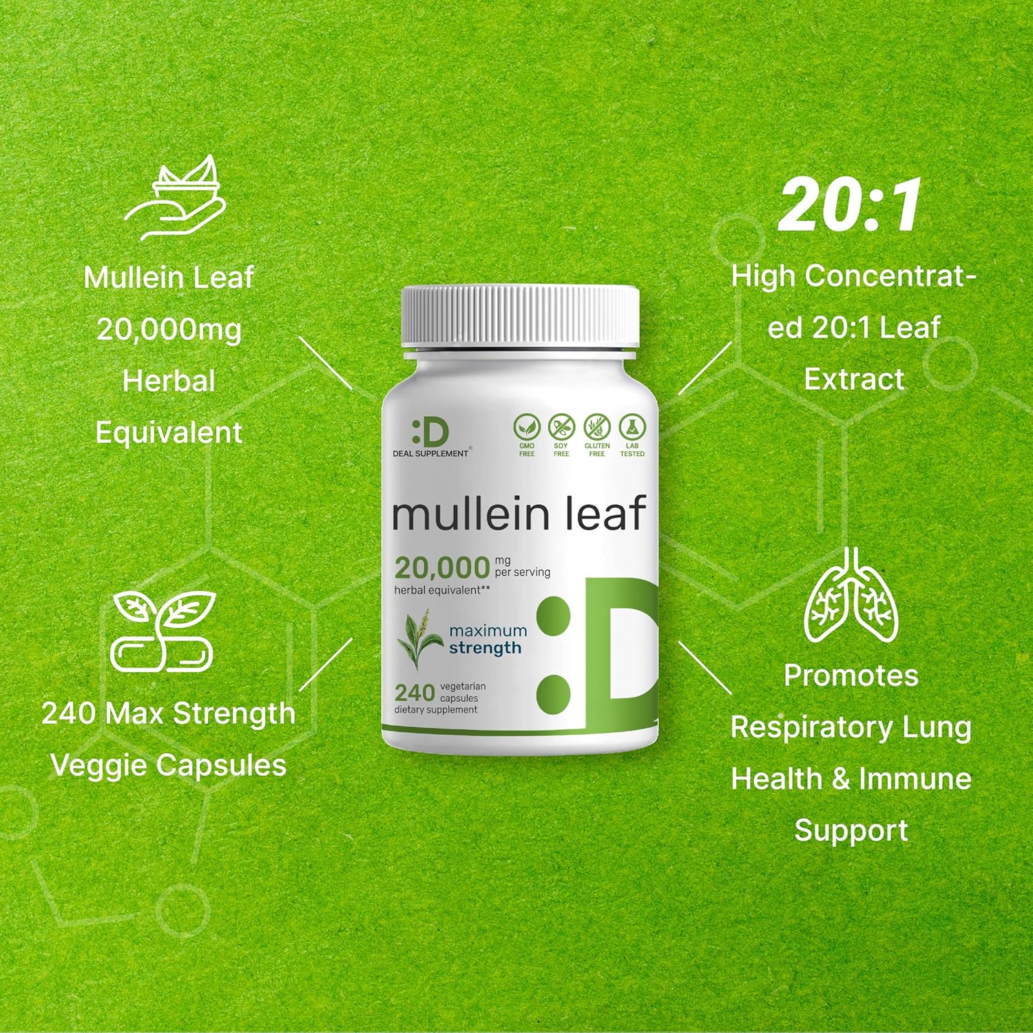 Mullein Leaf Extract 20,000mg, 240 Veggie Capsules – 4 Month Supply – Non-GMO, Vegan - Image 4