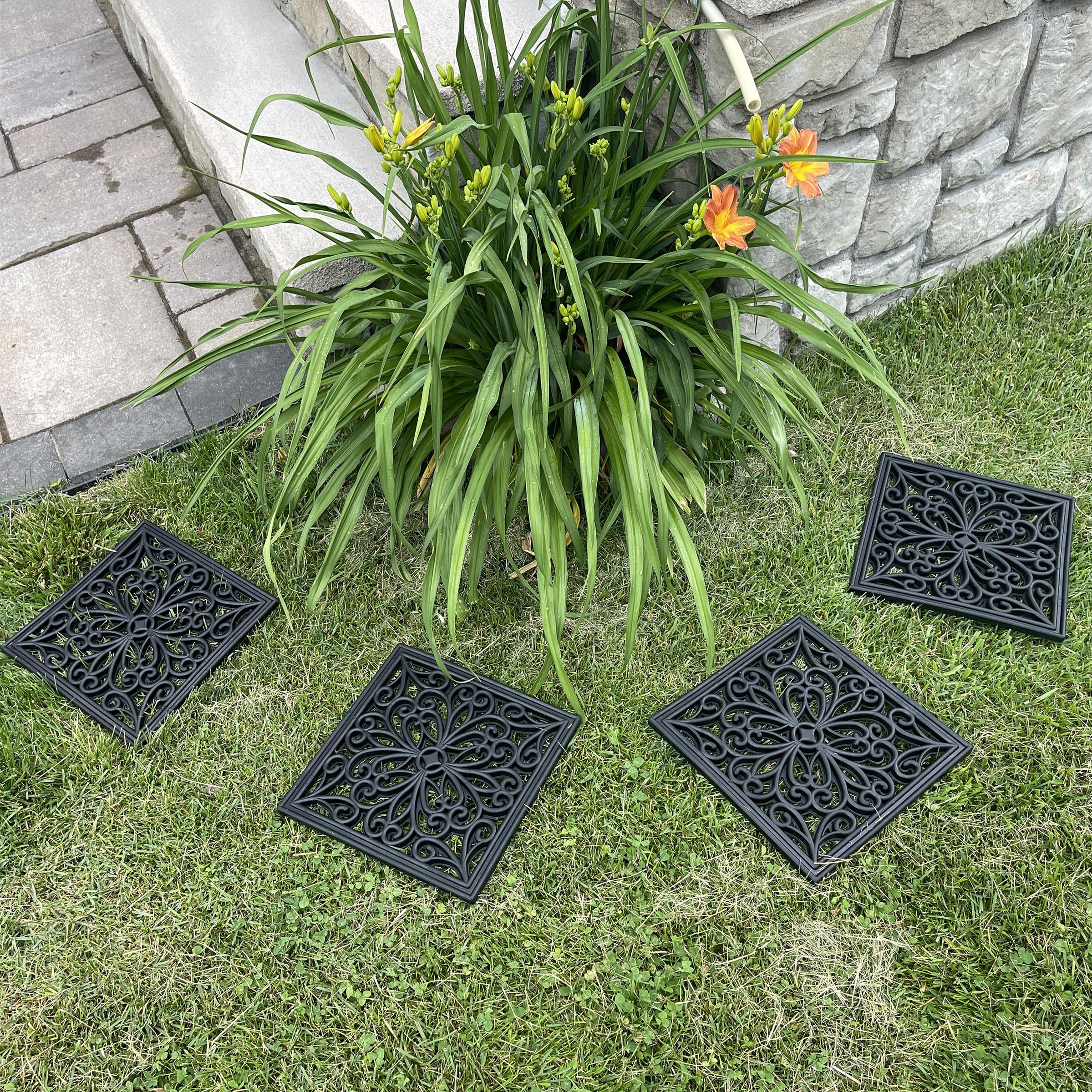 Buffalo Tools RMSS124: 4-częściowy zestaw 30 cm kwadratowych gumowych mat do przewijania, czarny