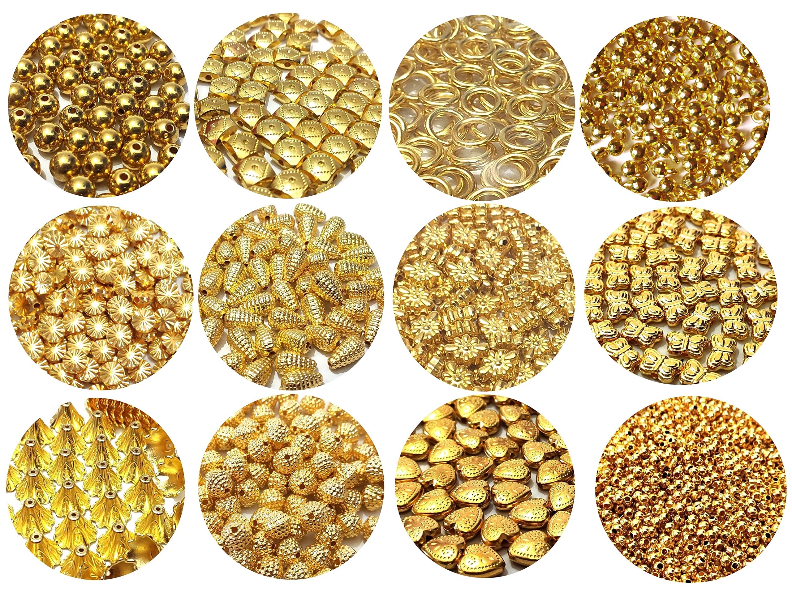 Get-Set-Go! Assorted Golden Beads - 12 Shapes, Acrylic Beads with High Sparkle - Pack of 1000+ Beads