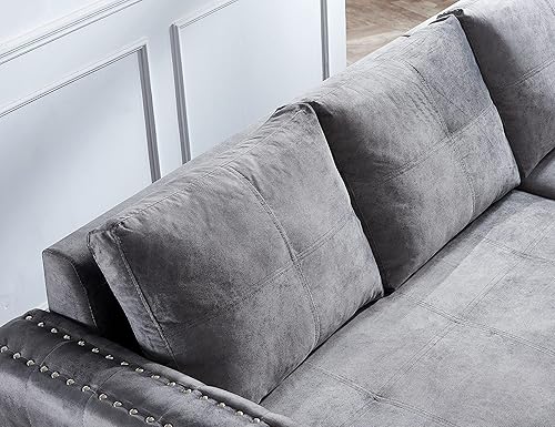 Miniatura 7 de Ucloveria Sofá cama reversible para almacenamiento tumbona en forma de L sofá seccional 2 en 1 con cama extraíble gris delta 91 pulgadas gris oscuro