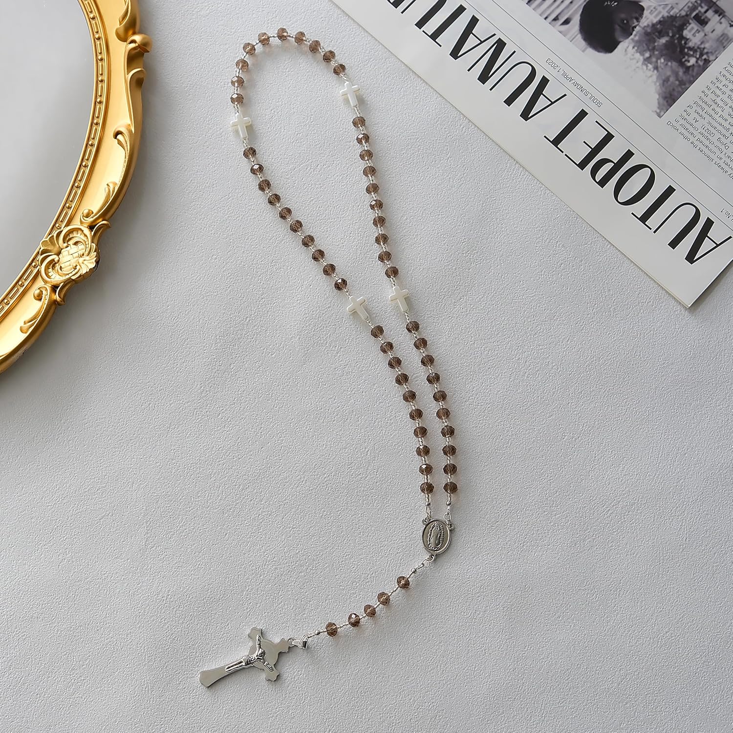 Crystal Rosary Necklace - Complete Traditional Prayer Beads with Crucifix, for Catholic Rosary, Meditation and Spiritual Reflection - Image 3