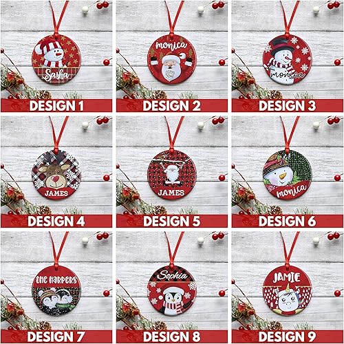 Miniatura 2 de Juego de 3, adorno de Navidad personalizado con nombre, 9 diseños, 12 fuentes, cerámica personalizada de 3 pulgadas, adorno de Navidad redondo 2023