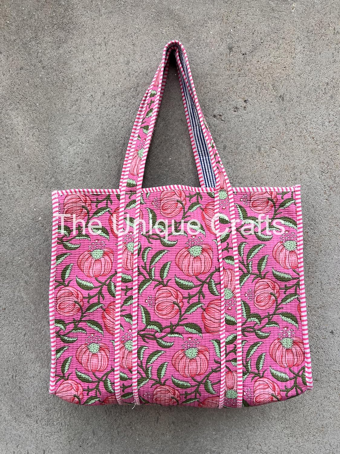 Tote Bag For Women, Shoulder Purse with Inner Pocket, Quilted Cotton Handprinted Reversible Large Multicolor Tote Bag - Image 7