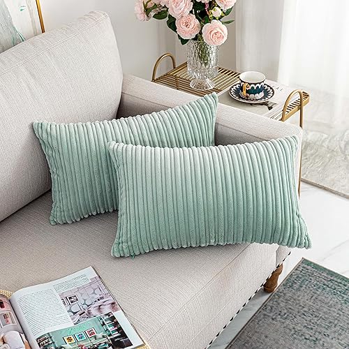 Miniatura 759 de UGASA - Juego de 2 fundas de almohada de terciopelo a rayas, funda decorativa para cojín con cremallera oculta para el hogar, sofá, dormitorio,