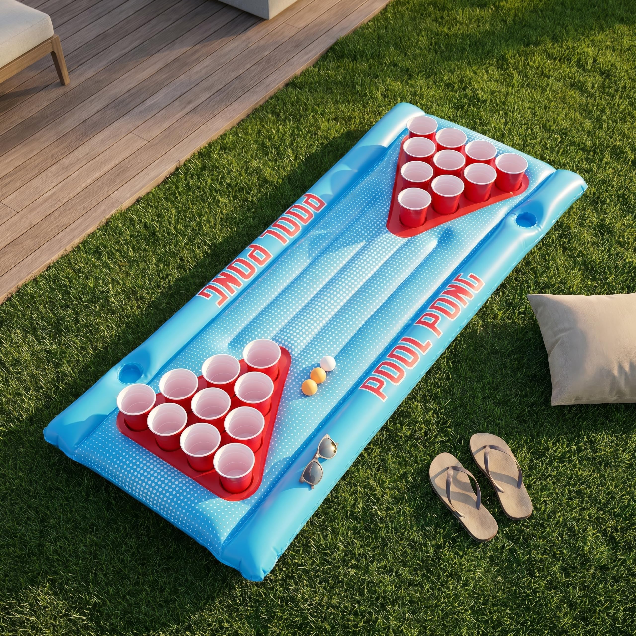 Henbrandt Table gonflable de bière-pong - 166 cm x 77 cm - Jeu flottant pour fête d'anniversaire, enterrement de vie de jeune fille, enterrement de vie de jeune fille, amusement d'été, radeau aérien