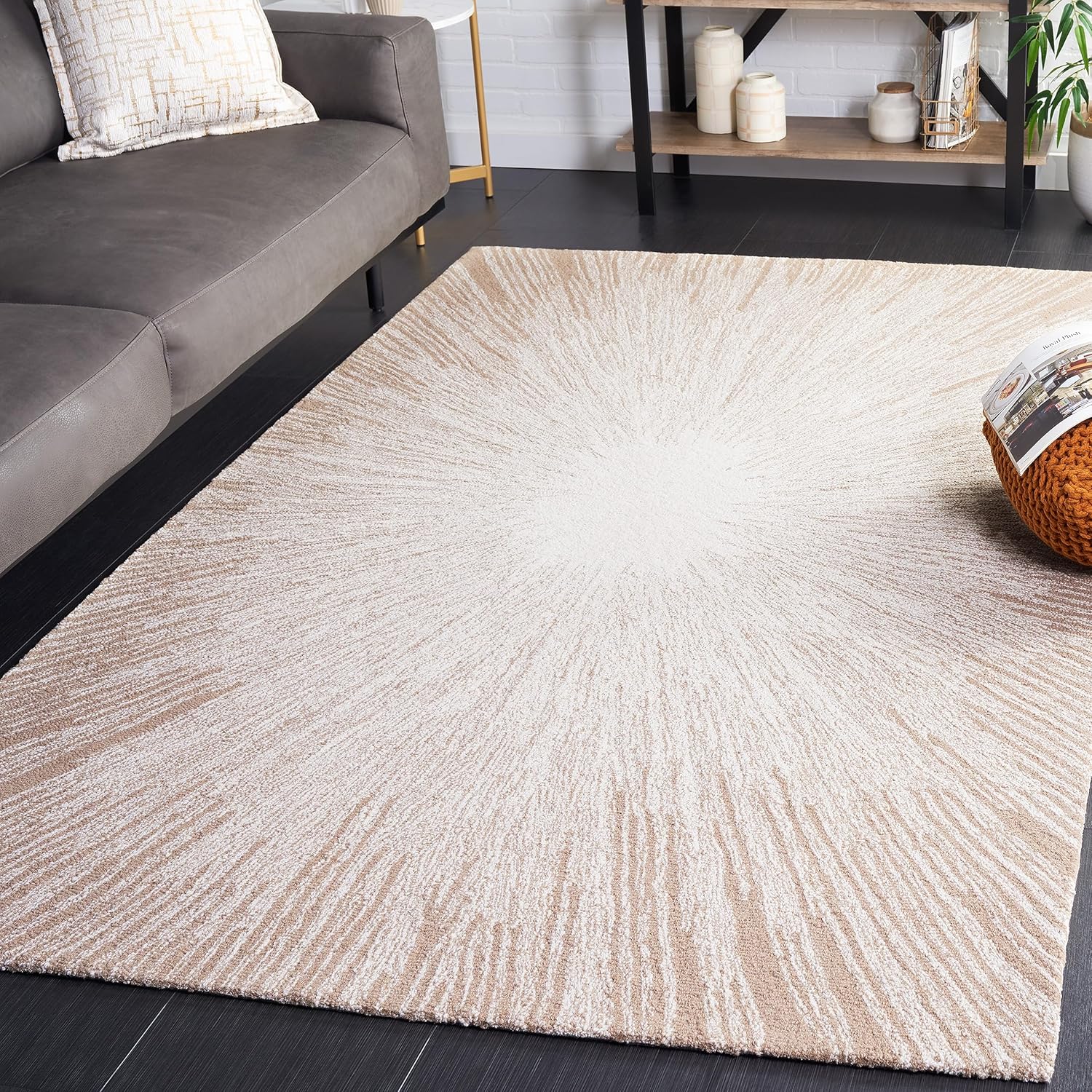 SAFAVIEH Area Rug 8x10 - Abstract Collection - Large - Ivory & Silver, Handmade Wool, Ideal for Living Room, Bedroom, Office, Dining Space (ABT375G)