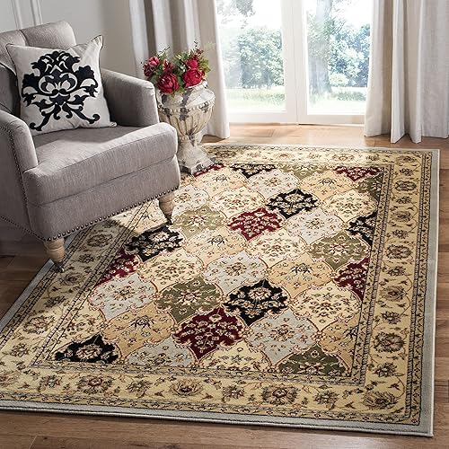 SAFAVIEH Lyndhurst Collection - Alfombra de área de 5.3 x 7.6 pies, color gris y multicolor, diseño tradicional oriental, no desprende pelusa y de
