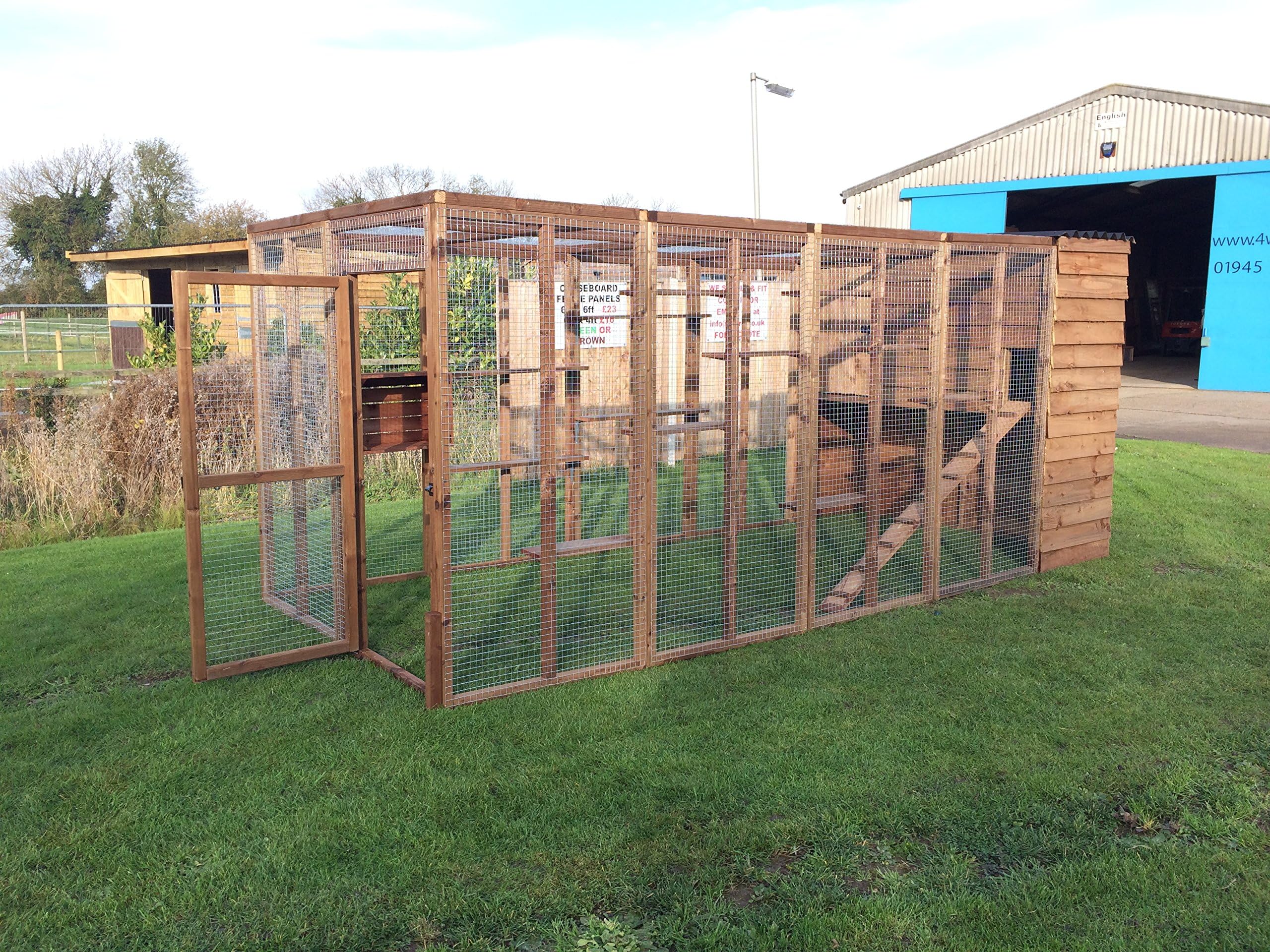 4wire Large Walk In Cat Run With Sleeping Box (12FT Run With Shelves)