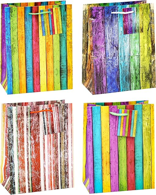 TSI Gift Bags Set Stripes Medium 4 Designs (Pack of 12)