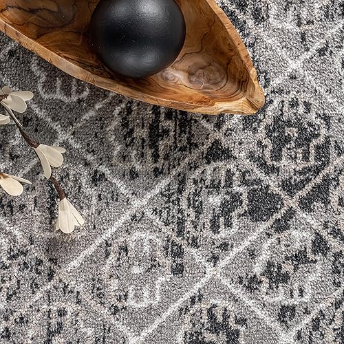 Miniatura 10 de nuLOOM Prestyn - Alfombra tribal con diseño de enrejado, lavable a máquina, 8 x 10 pulgadas, color gris