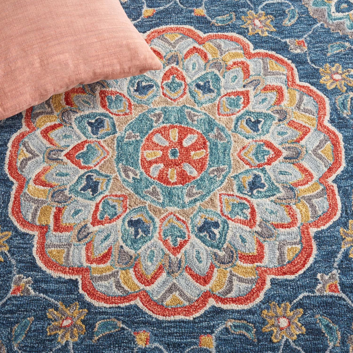 Safavieh Blossom Collection Runner Rug - 8' Runner, Blue & Red, Contemporary Design, Ideal for High Traffic Areas in Hallway, Bathroom & Kitchen (BLM690M-28)