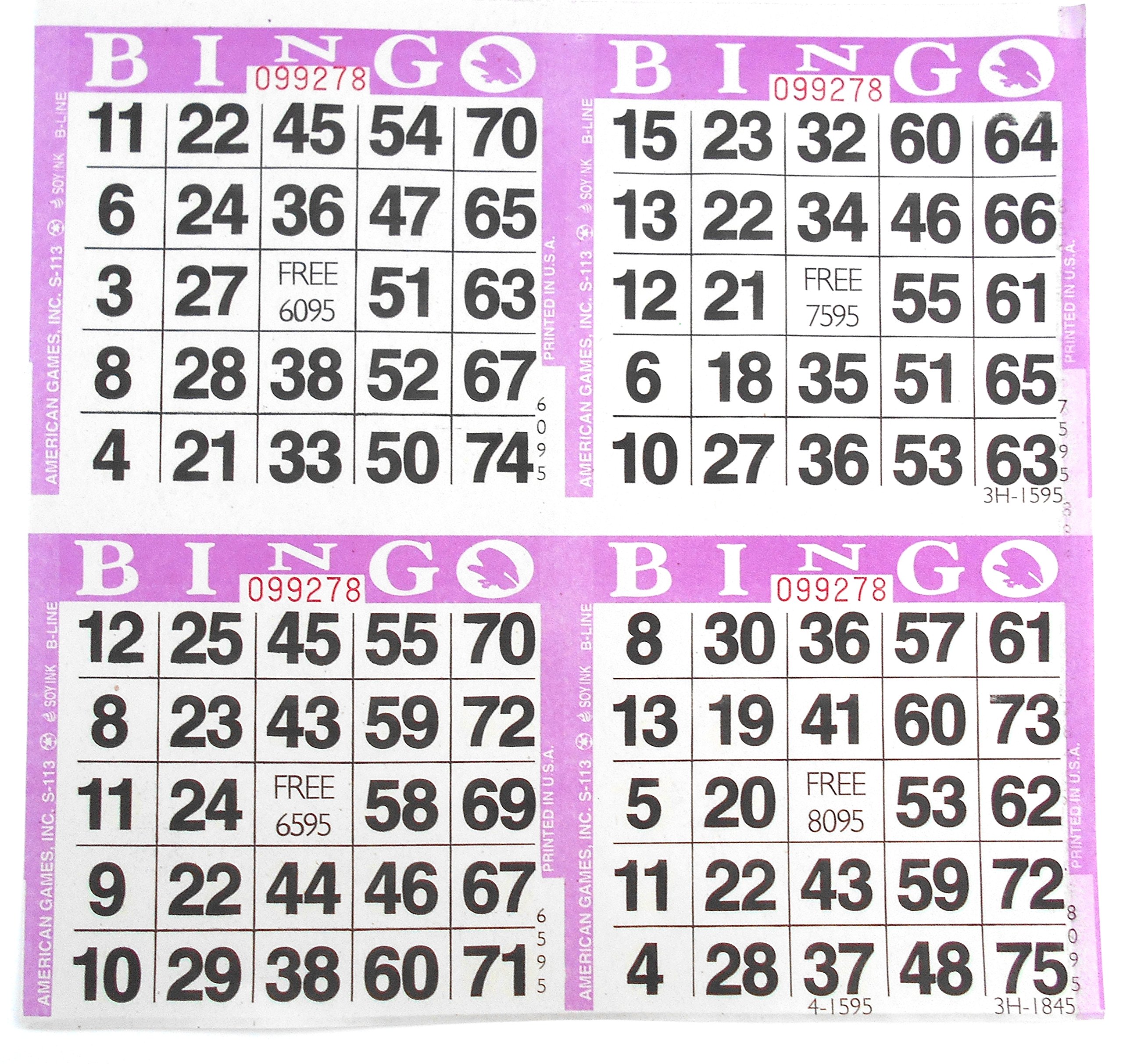 4 tarjetas de papel de bingo morado, 750 hojas, 3000 cartas