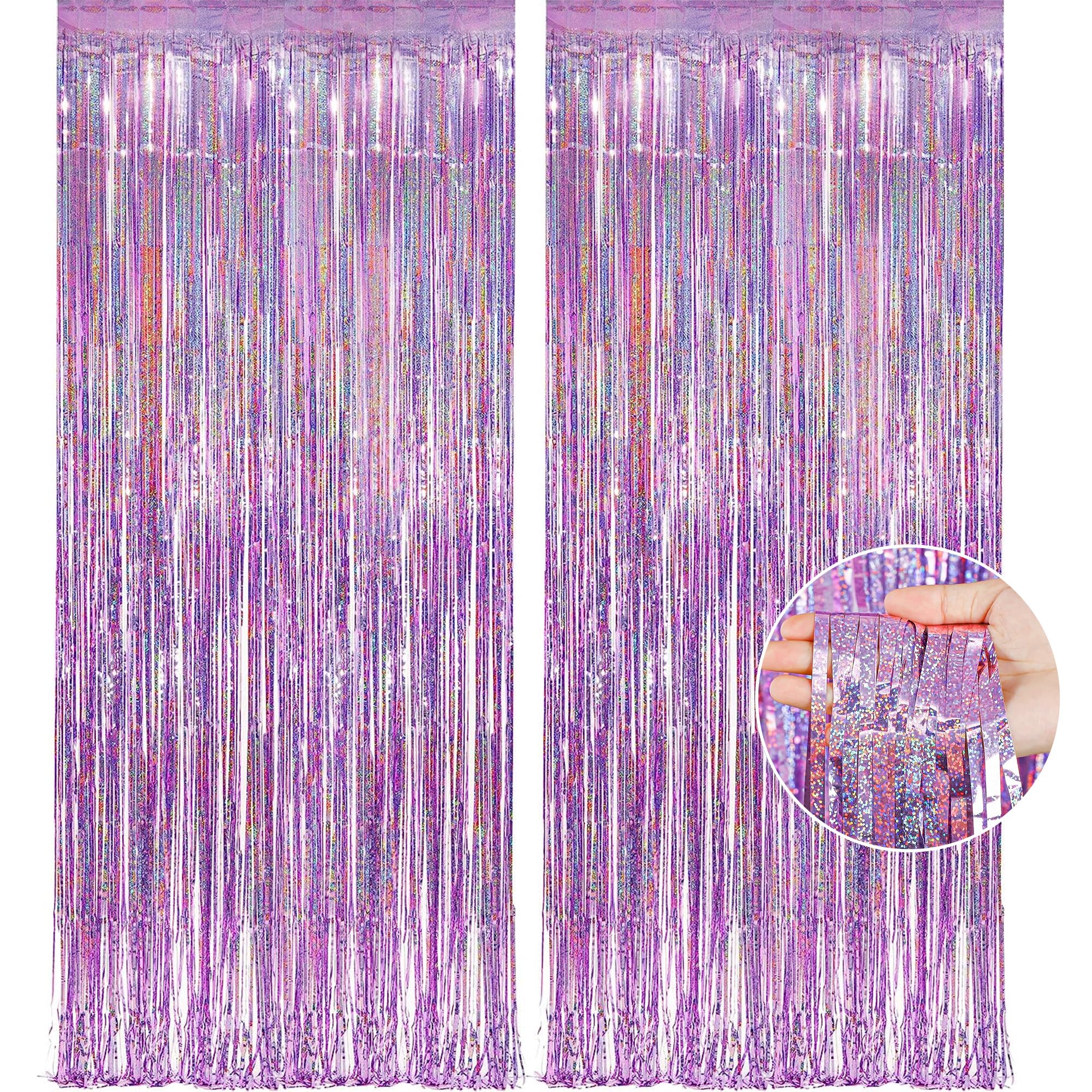 Pink Tinsel Curtain Party Backdrop Streamers - Birthday Decorations | Birthday Decorations for Girls | Princess Birthday Party Decorations |Sleepover Party Supplies for Girls,2 Pack