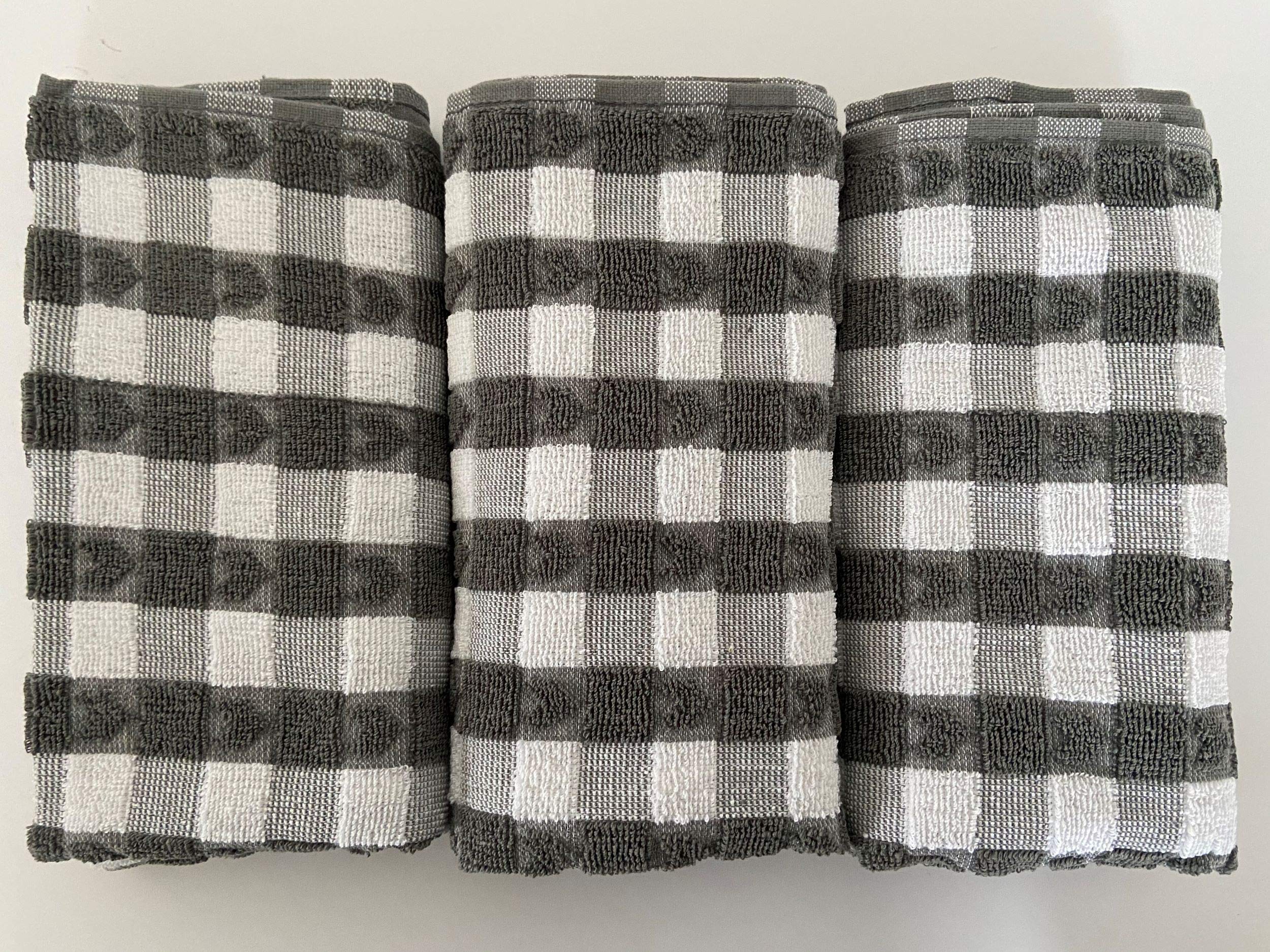 Riggs Dark Grey 100% Cotton Three Pack Kitchen Tea Towels In & White Heart Design