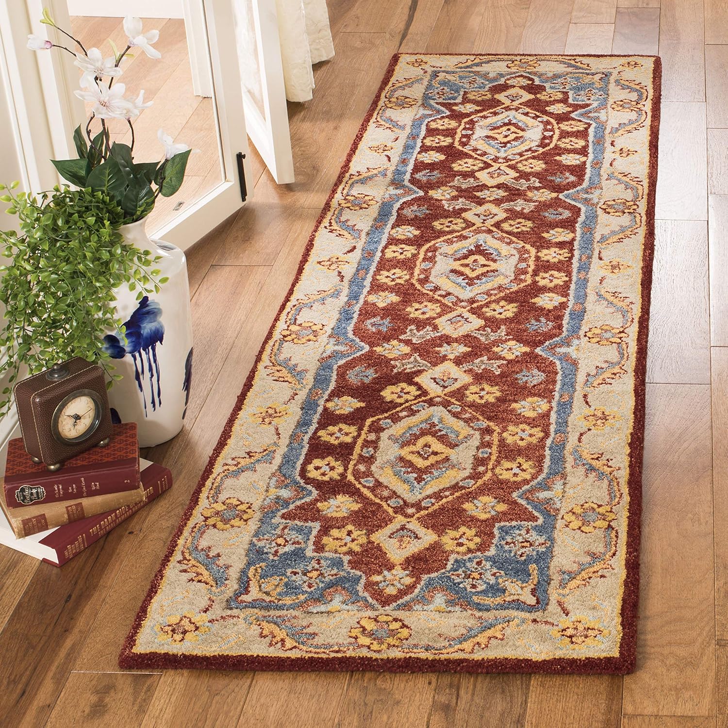 SAFAVIEH Antiquity Collection 2'3" x 8' Red/Blue AT503Q Handmade Traditional Oriental Premium Wool Runner Rug