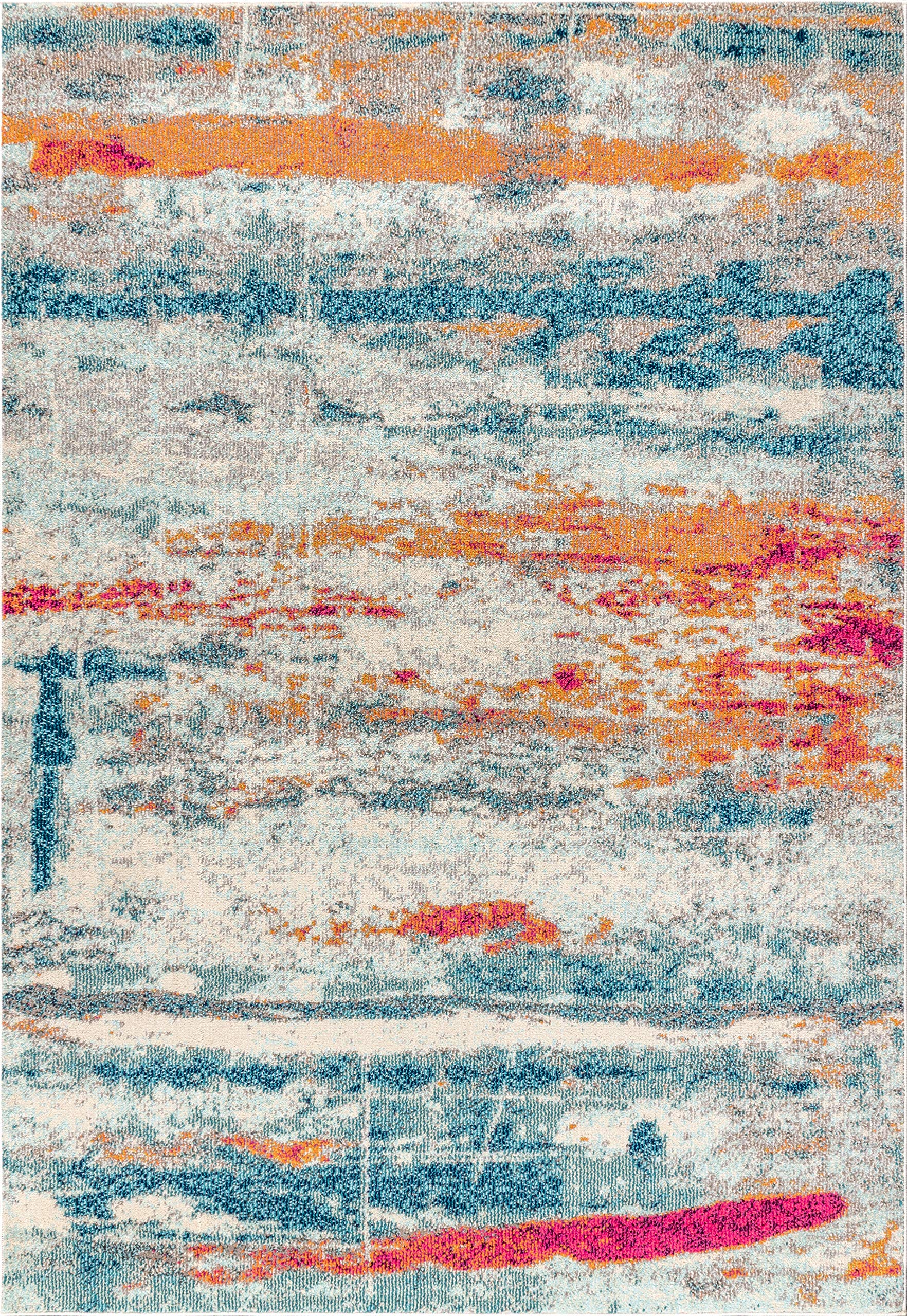 Jonathan Y CTP102C-8 Pop Contemporaneo Moderno Astratto Astratto pennellata Tappeto Interno, Transizione, Bohémien, Pulizia Vintage Facile, Soggiorno, Non spargimento, Crema/Blu, 240 cm X 300 cm