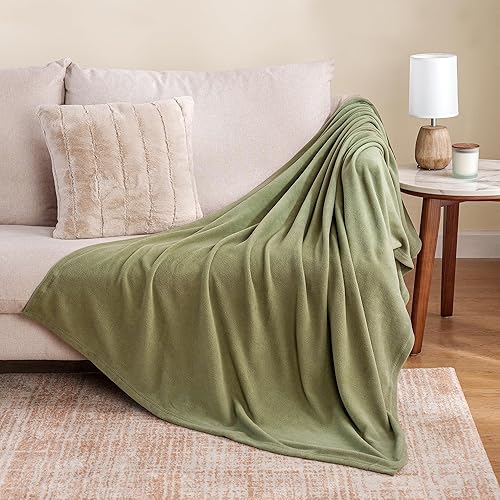Miniatura 6 de Manta de Microfleece Berkshire Tamaño Manta para Cama, Color Verde Salvia Oscuro, Ligera, Suave y Transpirable, Manta de Forro Polar para Viaje,