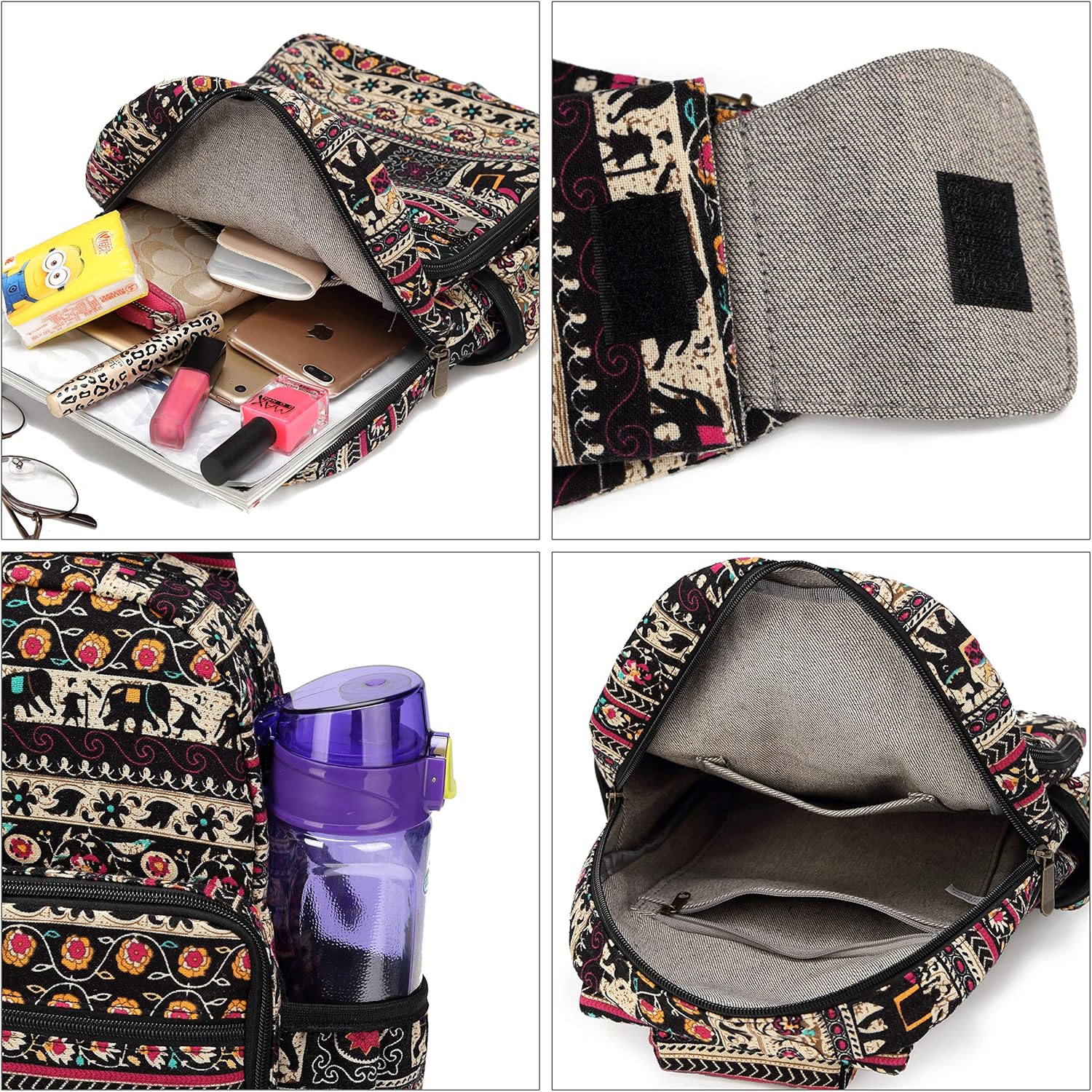 Coton Pose Women sling bag Elephant canvas large boho backpacks bohemian Crossbody bag (Red) - Image 6