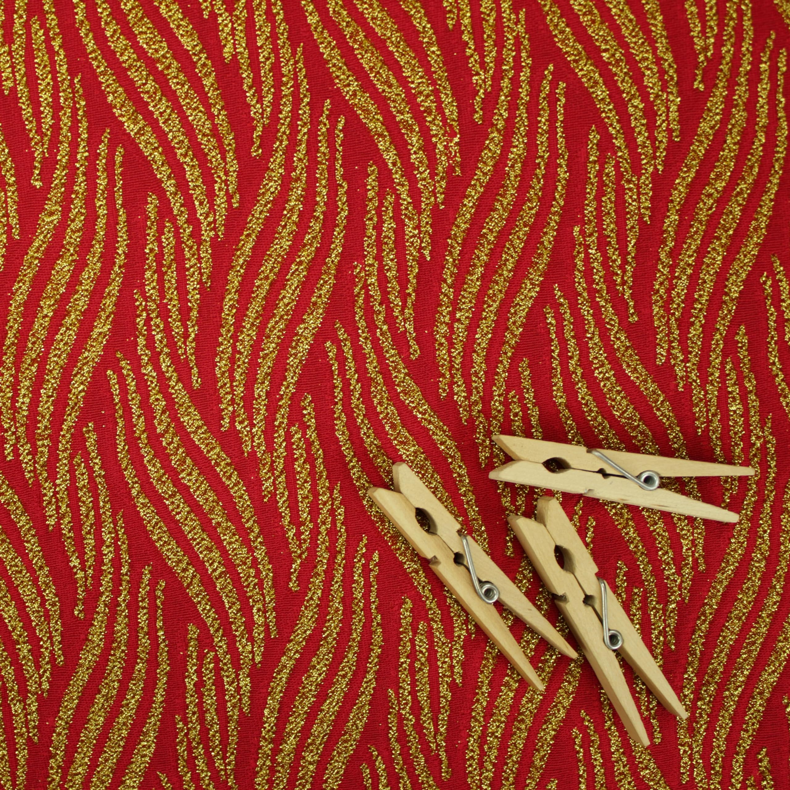 TELA DE PUNTO ELÁSTICO POR METROS DE FONDO LISO CON PATRÓN DE LUREX SERIE JET, ANCHO 150cm (3 METROS, ROJO - ORO)