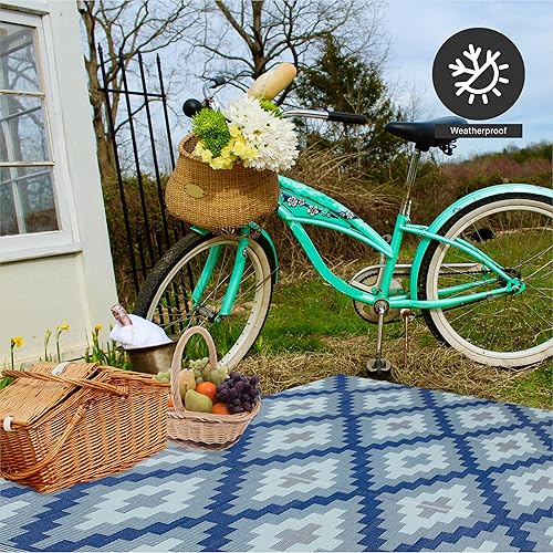 Miniatura 9 de FH Home Alfombra para exteriores, impermeable, resistente a la decoloración, reversible, plástico reciclado de alta calidad, acabado geométrico para