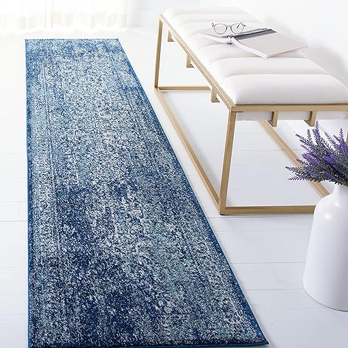 Miniatura 55 de SAFAVIEH Alfombra de Área 10x14 - Colección Evoke - Grande - Azul y Marfil, Diseño Envejecido, No Desprende Pelusa y Fácil de Limpiar, Ideal para