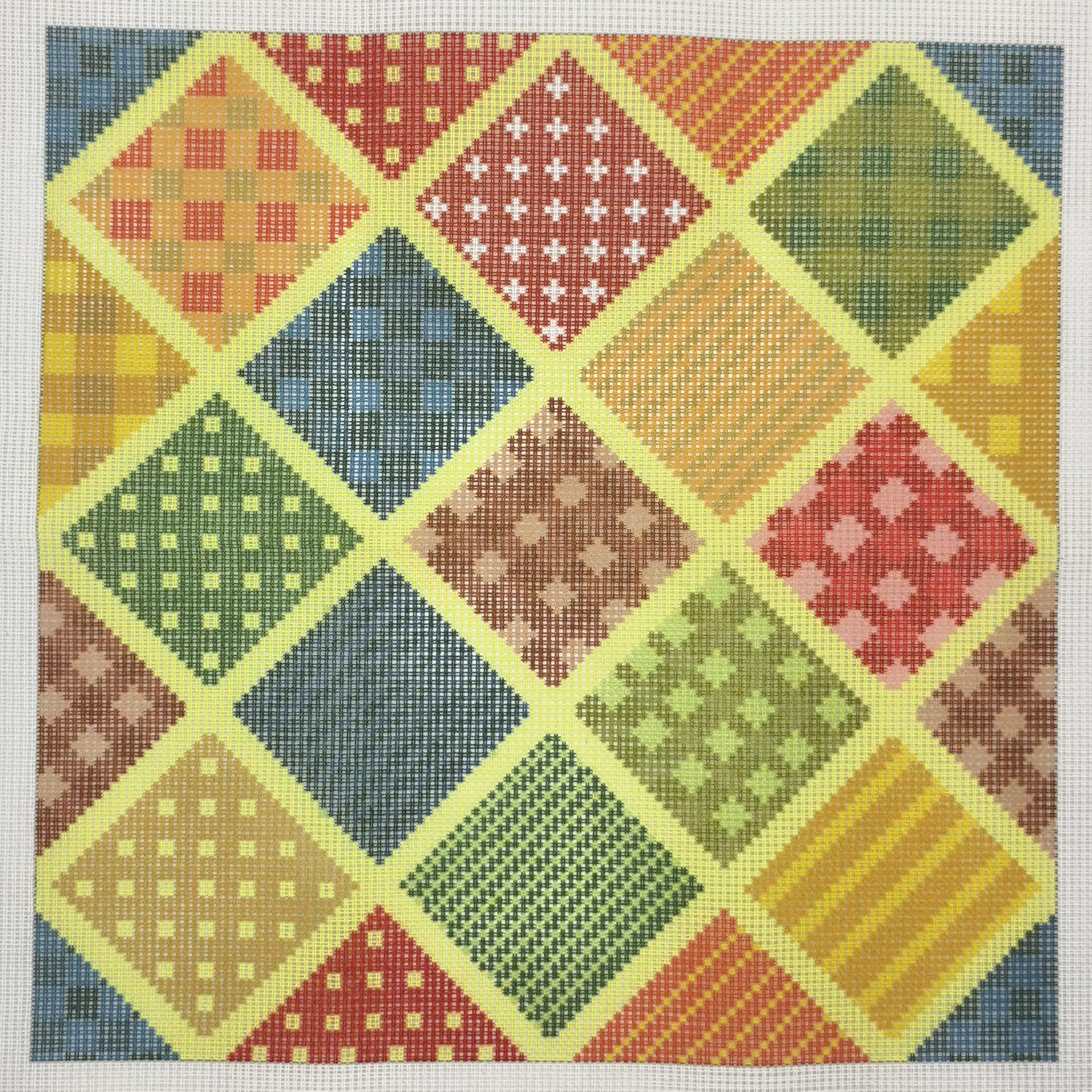 Howie's Needlepoint Needlepoint Kits for Adults Beginners, Thick Vintage Needlepoint Pillow Front Kit with Stamped Pattern on Canvas, Yarn, 2 Needles and Instruction, 16 x 16inch(Patchwork Grid)