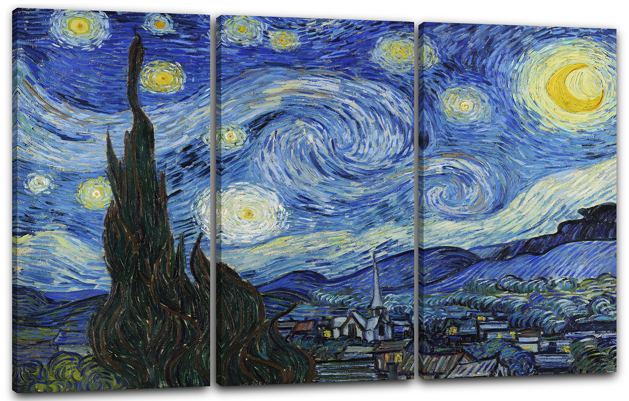 Printed Paintings Hochwertiges Leinwandbild auf Keilrahmen 3-teilig(120x80cm): Vincent van Gogh - Die Sternennacht (1889)