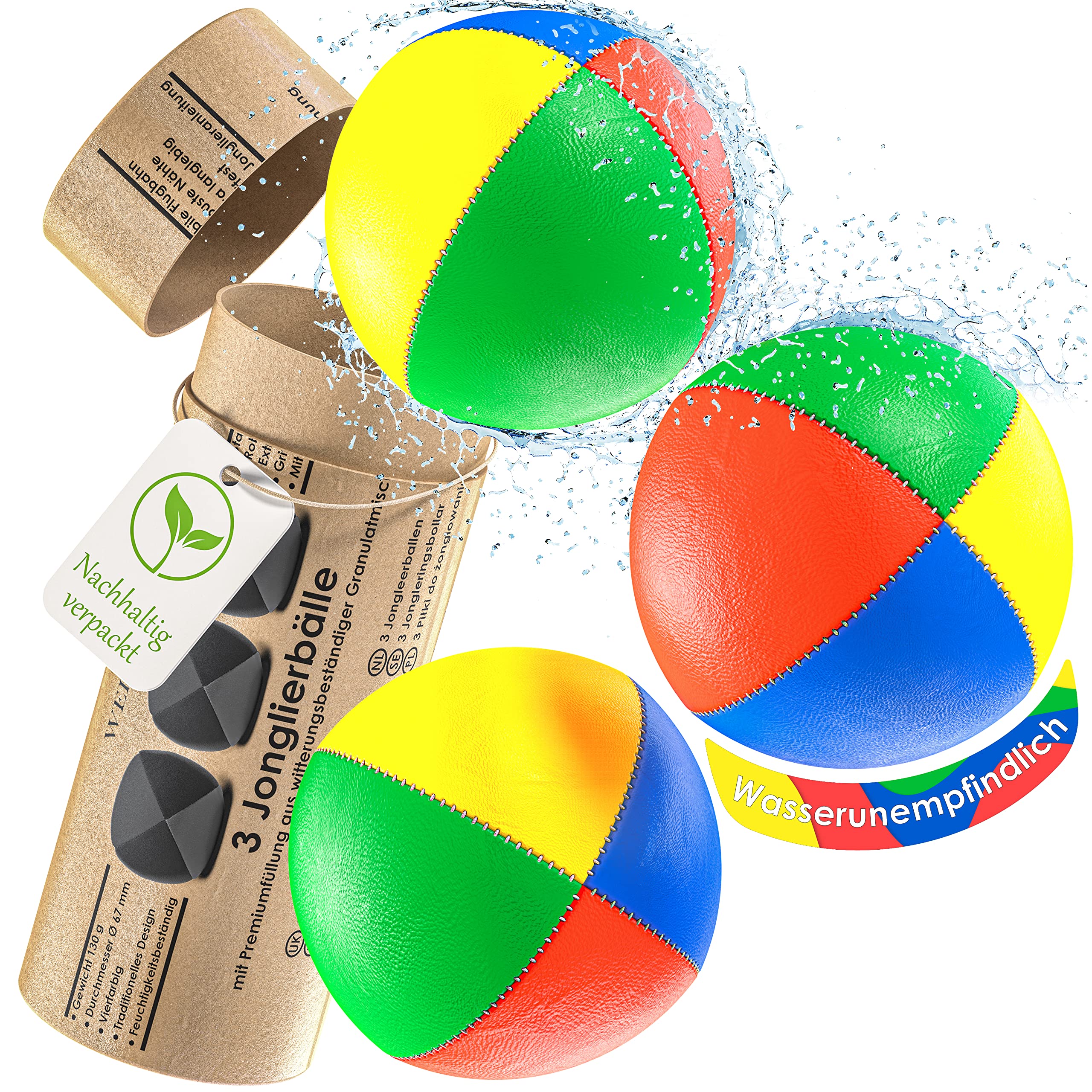 WEIDEBACH® Piłki do żonglowania, zestaw 3 szt. - Ø 67 mm i 130 g ciężkie - piłeczki do żonglowania, piłki do żonglerki z wodoodpornym wypełnieniem granulatem i trwałą sztuczną skórą, zestaw do żonglowania 3 piłkami, stabilne szwy