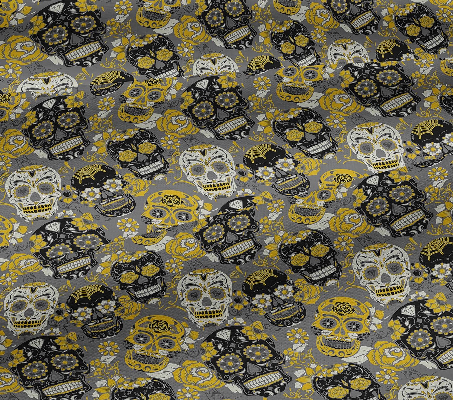 oneOone Cotton Jersey Yellow Fabric Floral & Skull Skull Quilting Supplies Print Sewing Fabric by The Yard 58 Inch Wide
