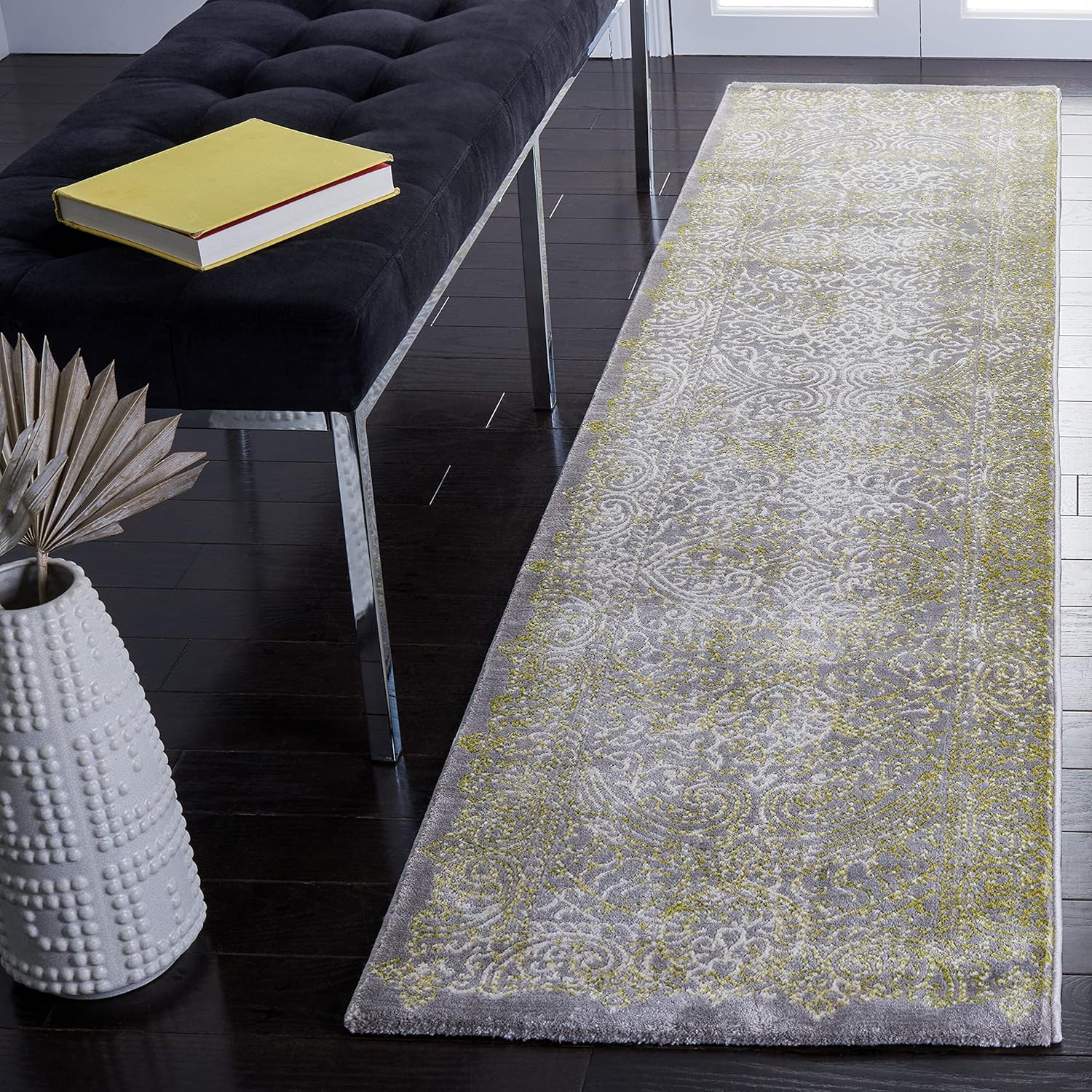 SAFAVIEH Passion Collection Runner Rug - 2'2" x 8', Grey & Green, Vintage Distressed Design, Non-Shedding & Easy Care, Ideal for High Traffic Areas in Living Room, Bedroom (PAS404D)