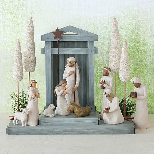 Miniatura 4 de Willow Tree Crèche for The Classic Nativity, Four-Part Assembly Wood Backdrop Shelters Holy Family, Build a Holiday Tradition with Nativity