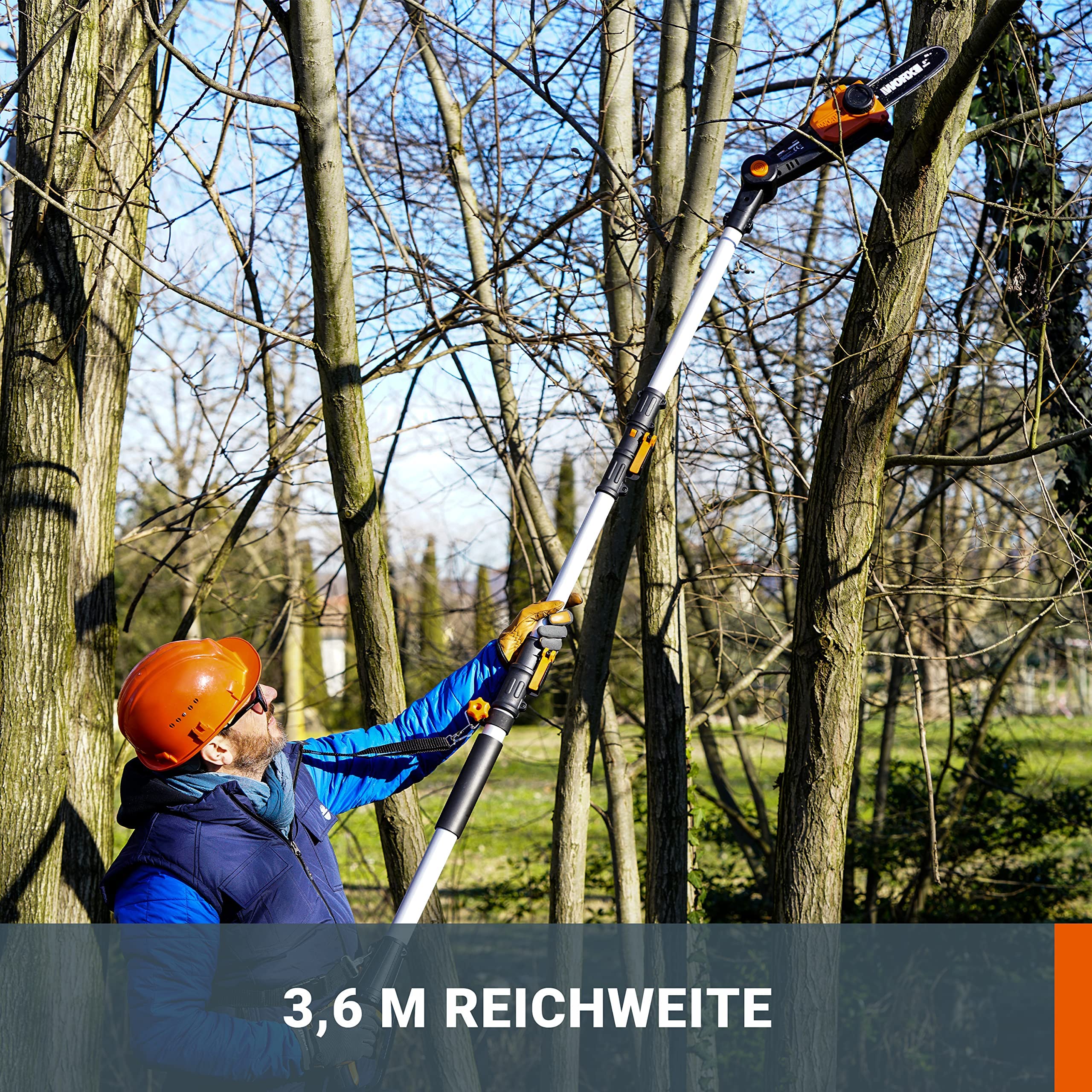 WORX 20V Akku Teleskop Hochentaster WG349E – Praktische Kettensäge für Einsätze an schwer erreichbaren Stellen im Garten – ergonomisches Design – mit Akku und Ladegerät