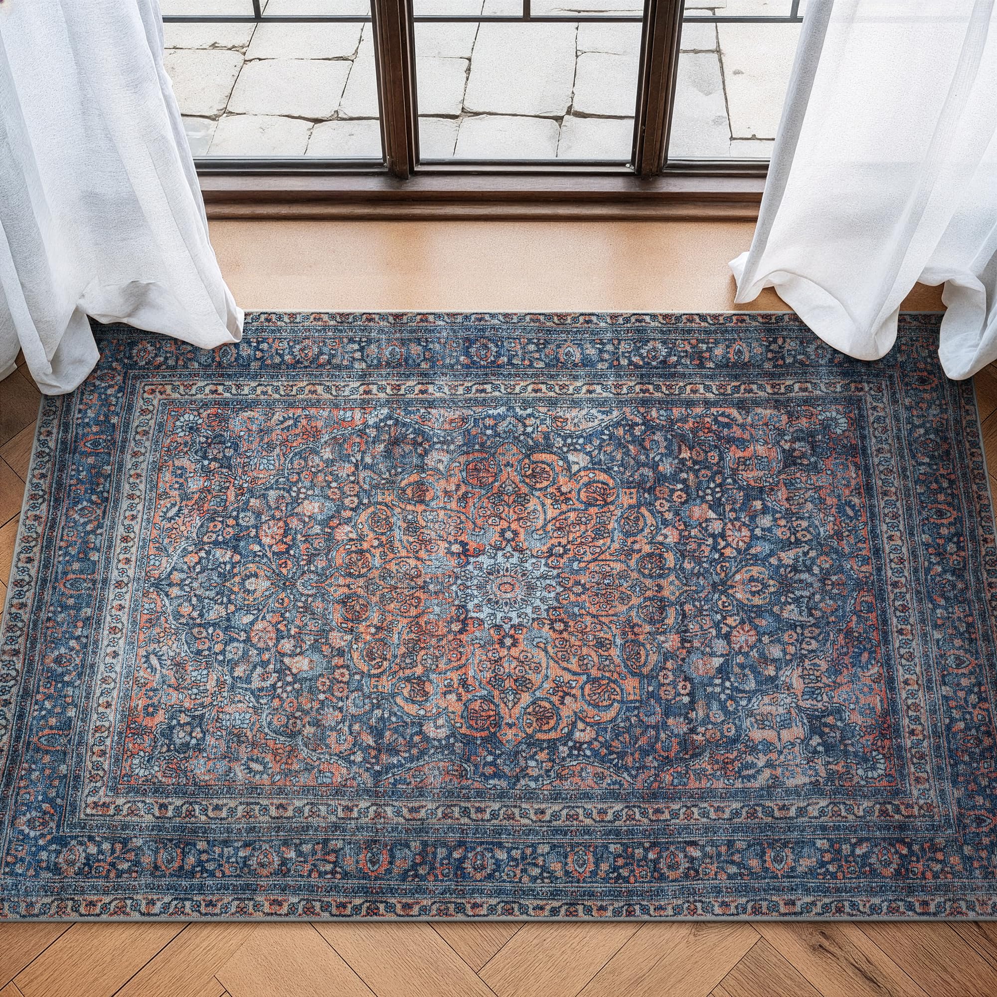 Bloom Rugs Washable Non-Slip 3' x 5' Rug - Multicolor Traditional Medallion Area Rug for Living Room, Bedroom, Dining Room, and Kitchen - Exact Size: