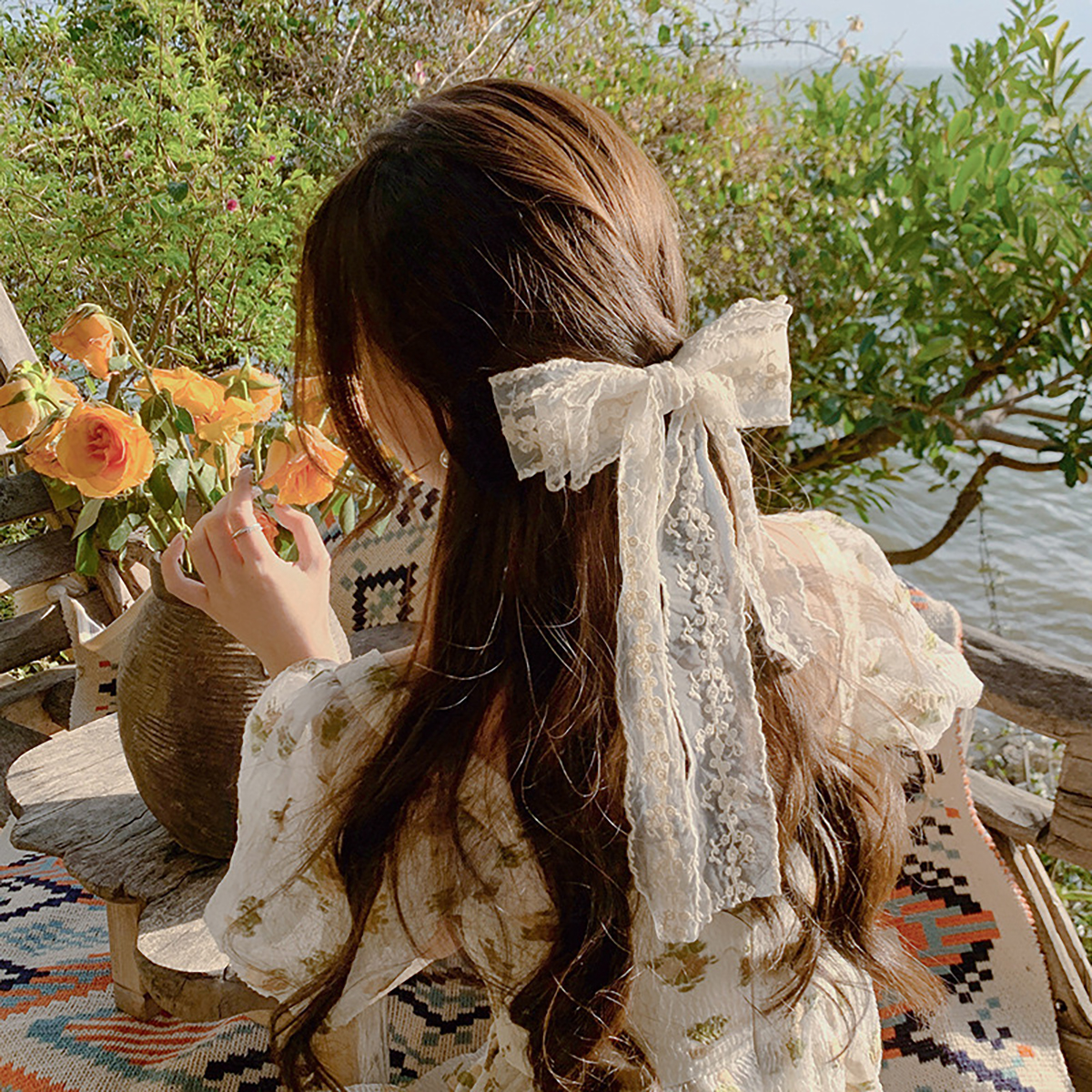 CHRISTY DAWN Floral Hair Bow Set 2 Brown Yellow Barrette Clips Cottagecore Boho 2pc Bow Clip Set – puttisu-usa main image 4