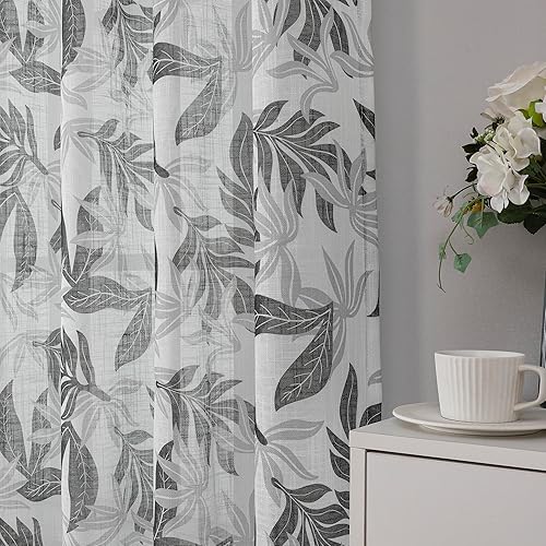 SXZJTEX Cortinas semitraslúcidas con diseño de hojas, estilo botánico, vintage, modernas, de granja, para sala de estar, 84 pulgadas de largo,
