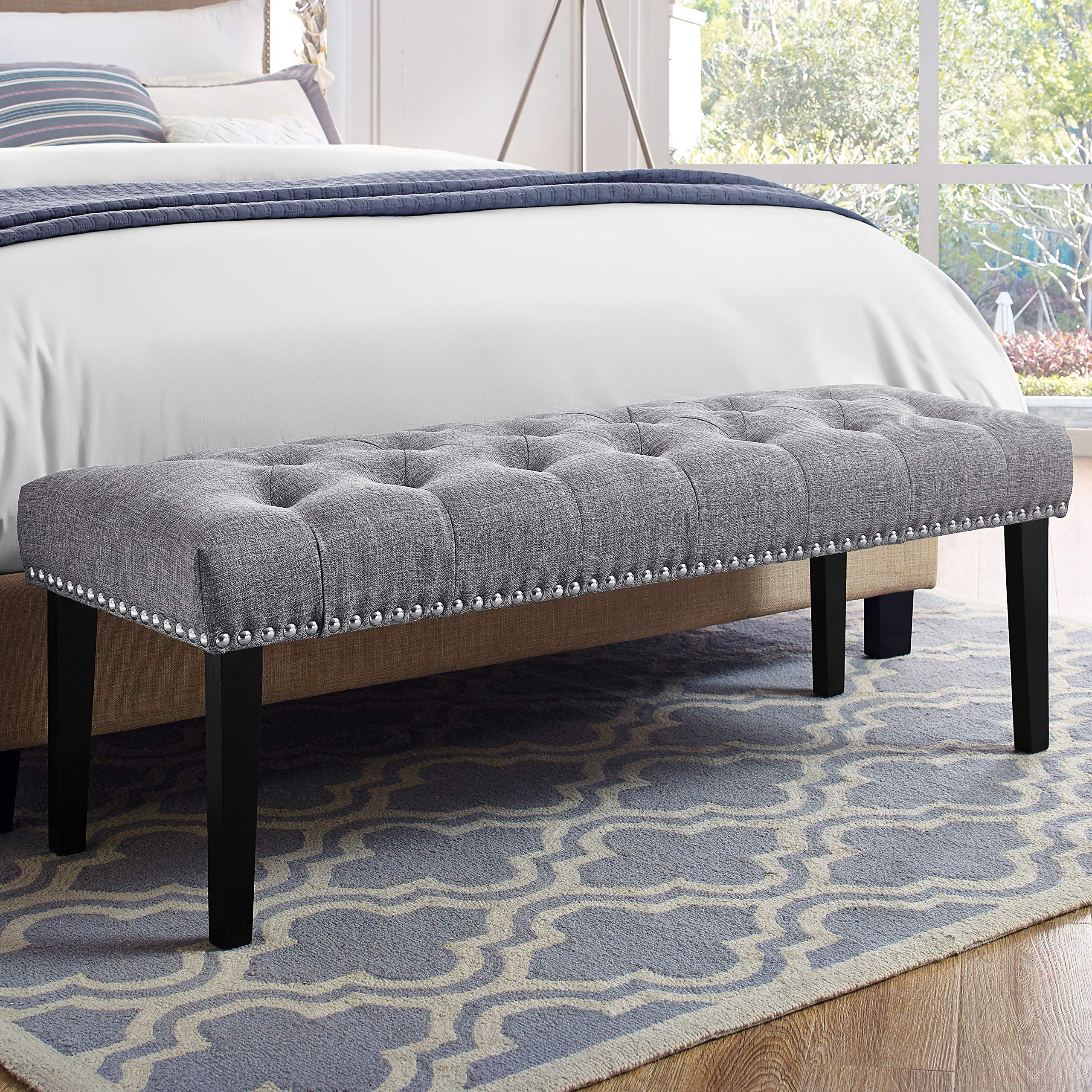 Home Fare Right2Home Grey Diamond Button Tufted Upholstered Bed Gray 48.500" L x 17.880" W x 17.380" H Bench