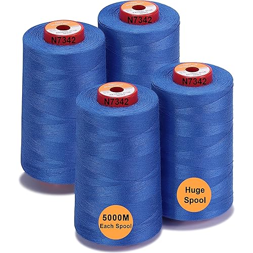 New brothread - 30 Options - 4 Large Cones of 5500Y (5000M) Each All Purpose Spun Polyester Thread 40S/2 (Tex27) for Serger, Overlock, Quilting, Piecing and Sewing - Patriot Blue