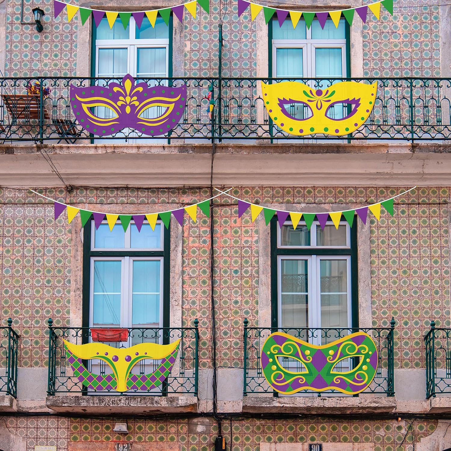 6PCS Mardi Gras Mask-shaped Garden Flag Pennant Banners Decorations Outdoor Carnival Purple Green Yellow Bunting Yard Home Balcony Decor - Image 8