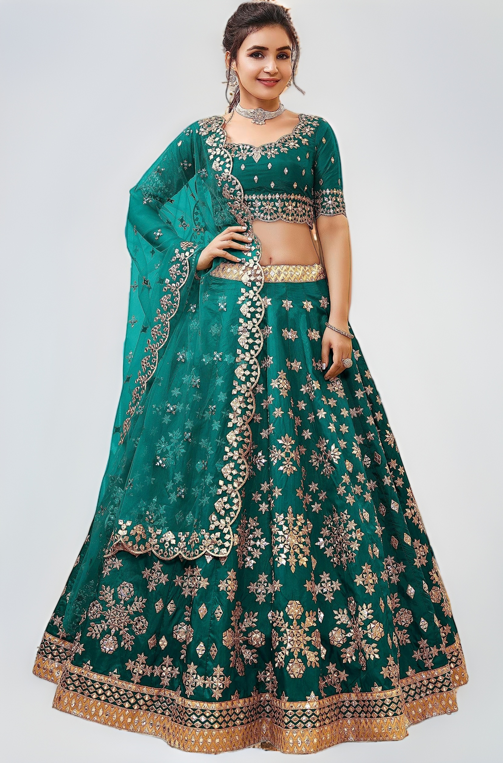 Zeel Clothing Art Women Silk 's Sequins Zari Embroidered Georgette Semi-Stitched Lehenga Choli Set With Dupatta (500-Wedding-Bridal-Latest-New-Stylish)