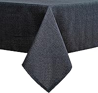 Vista 1 de Mantel de lino rectangular, tela 100% reciclada, lavable para mesa de comedor, fiestas de bufé y campamento, 60 x 84 pulgadas, color negro