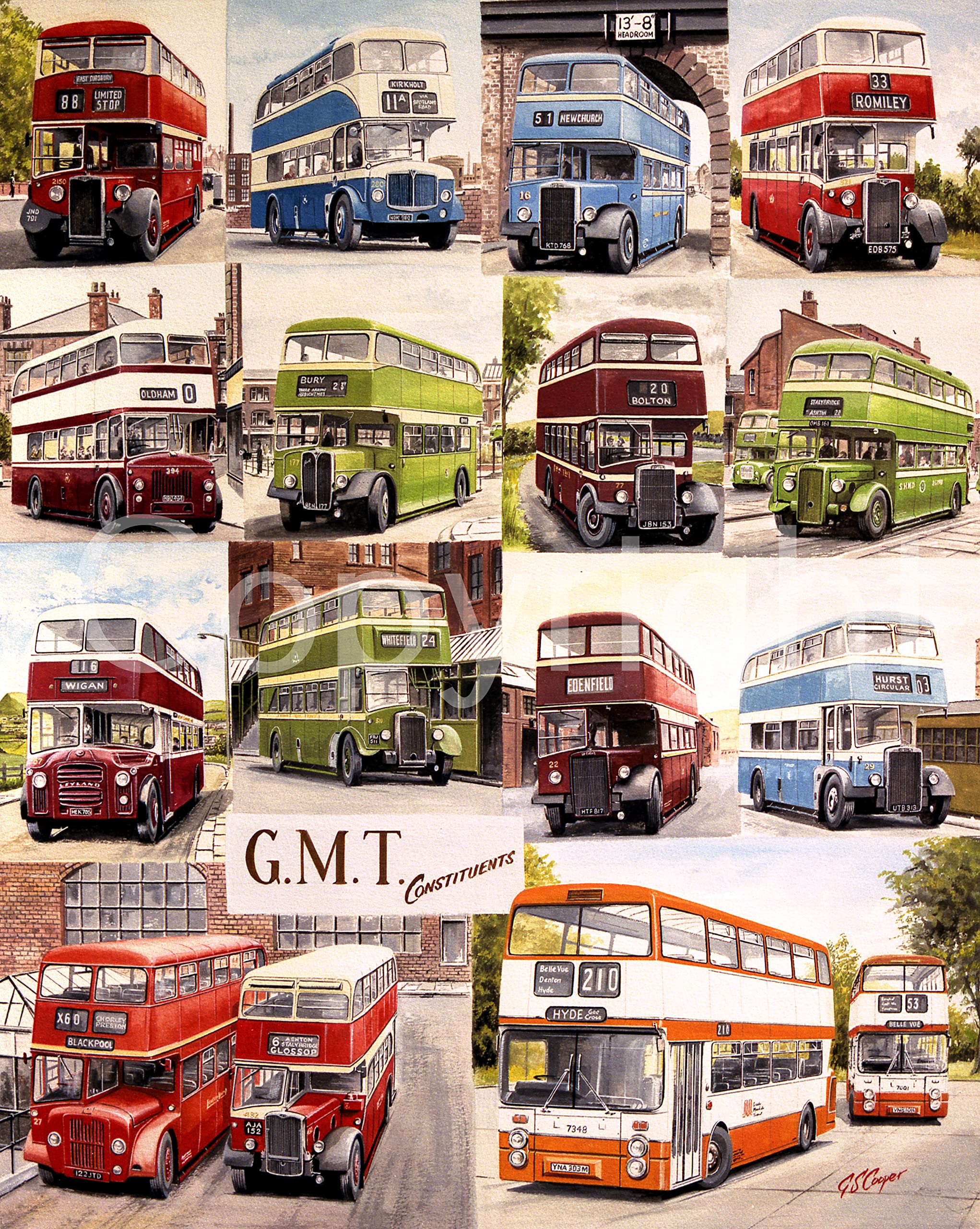 Greater Manchester Nostalgic Bus Montage Metal Wall Art