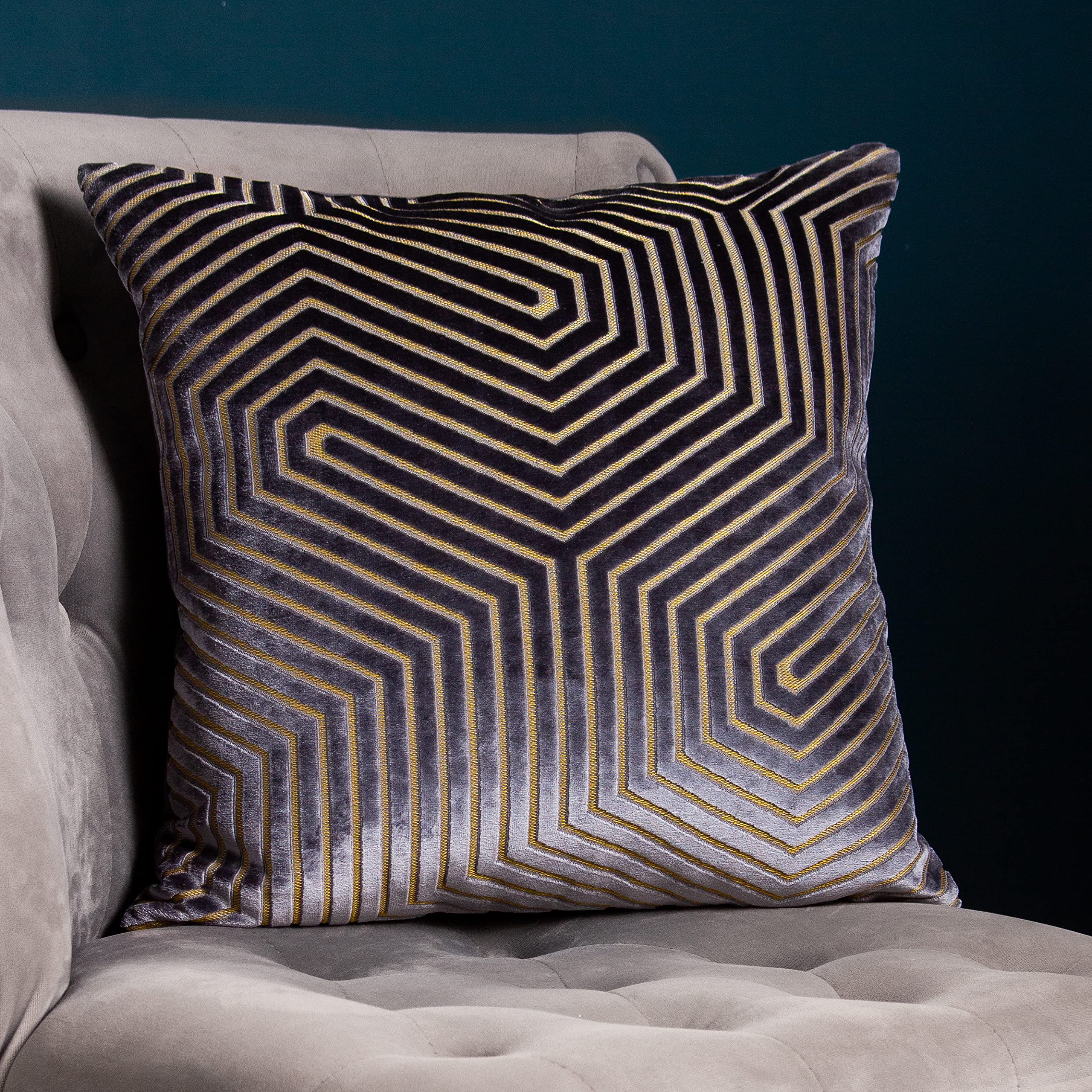 Paoletti Evoke Cut Velvet Feather Rich Filled Cushion, Charcoal, 45 x 45cm