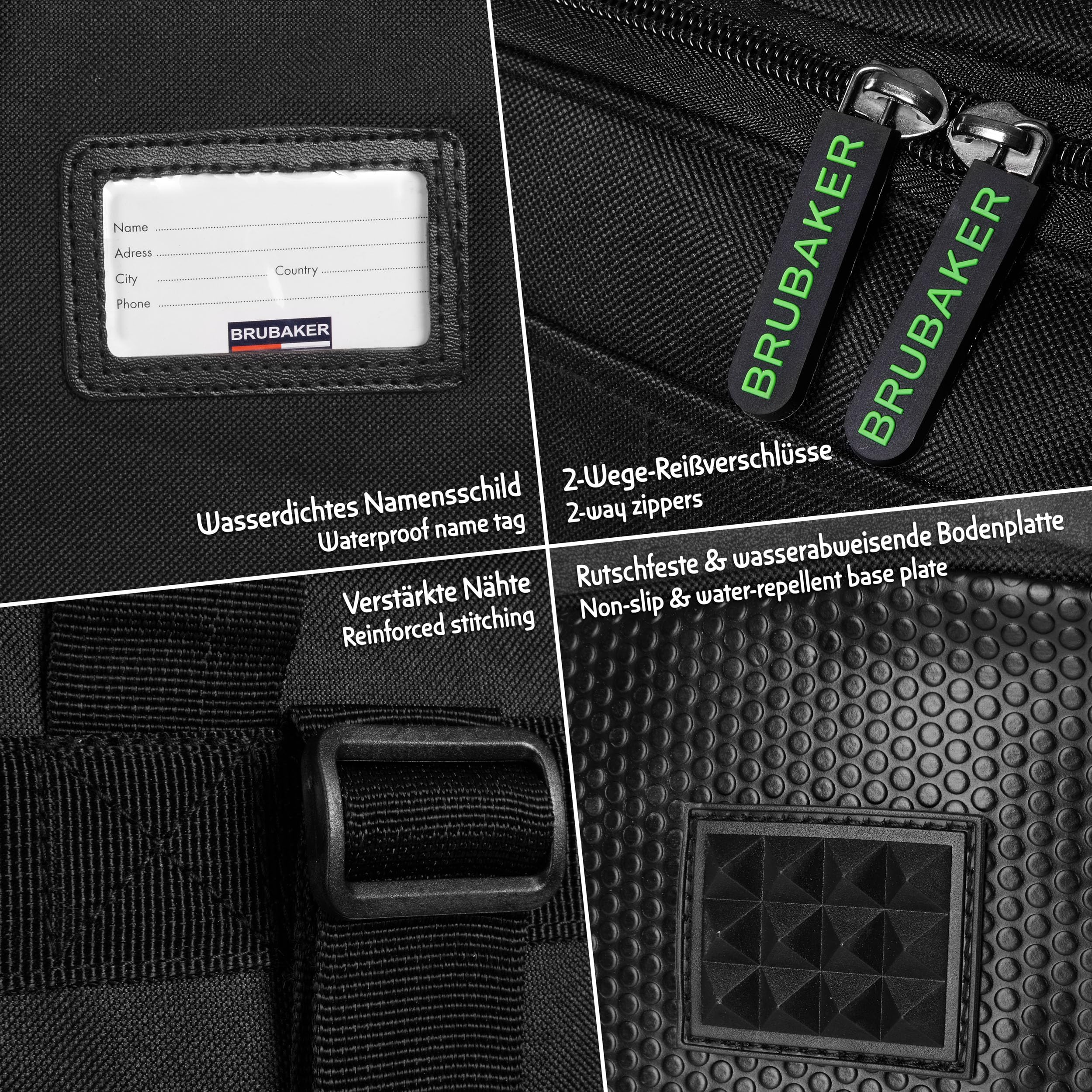 BRUBAKER Conjunto 'Super Champion' Bolsa para Botas y Casco de ski Junto a 'Carver Champion' Bolsa para un par de Ski - Negro/Verde - 170 cms.
