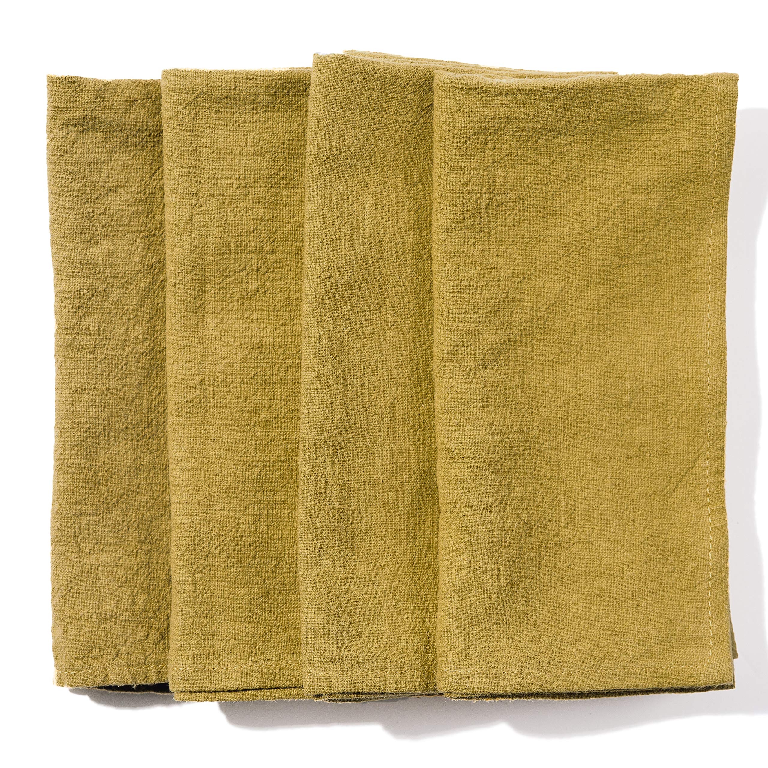 Caldo Linen Dinner Napkins - Rustic- Soft and Durable Cloth- Washable and Reusable - 4 Pack - 20x20 inch (Mustard)