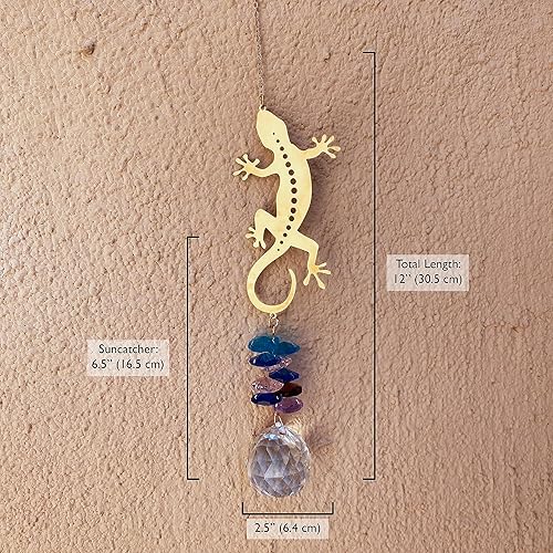 Miniatura 3 de Crystal Cascade Suncatcher - Adorno colgante de cristal de oro rosa para ventanas, prisma colgante de arco iris, fabricante de Feng Shui (Gecko)