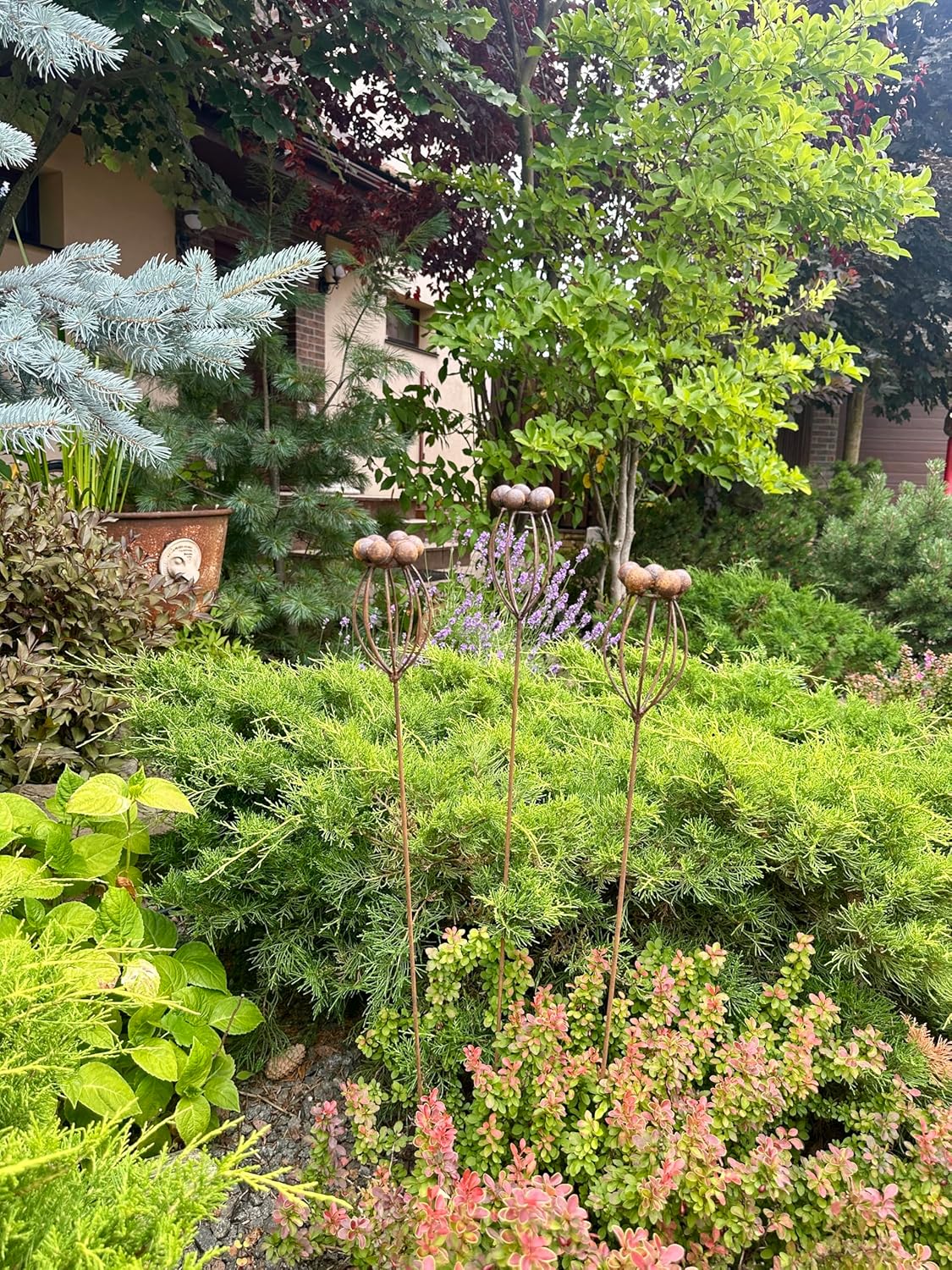 Rustic Metal Exotic Flowers Set of 3, Handmade Garden Decor, Outdoor Yard Art, Unique Landscaping Accent, Rusty Flower Rain Catchers Gift