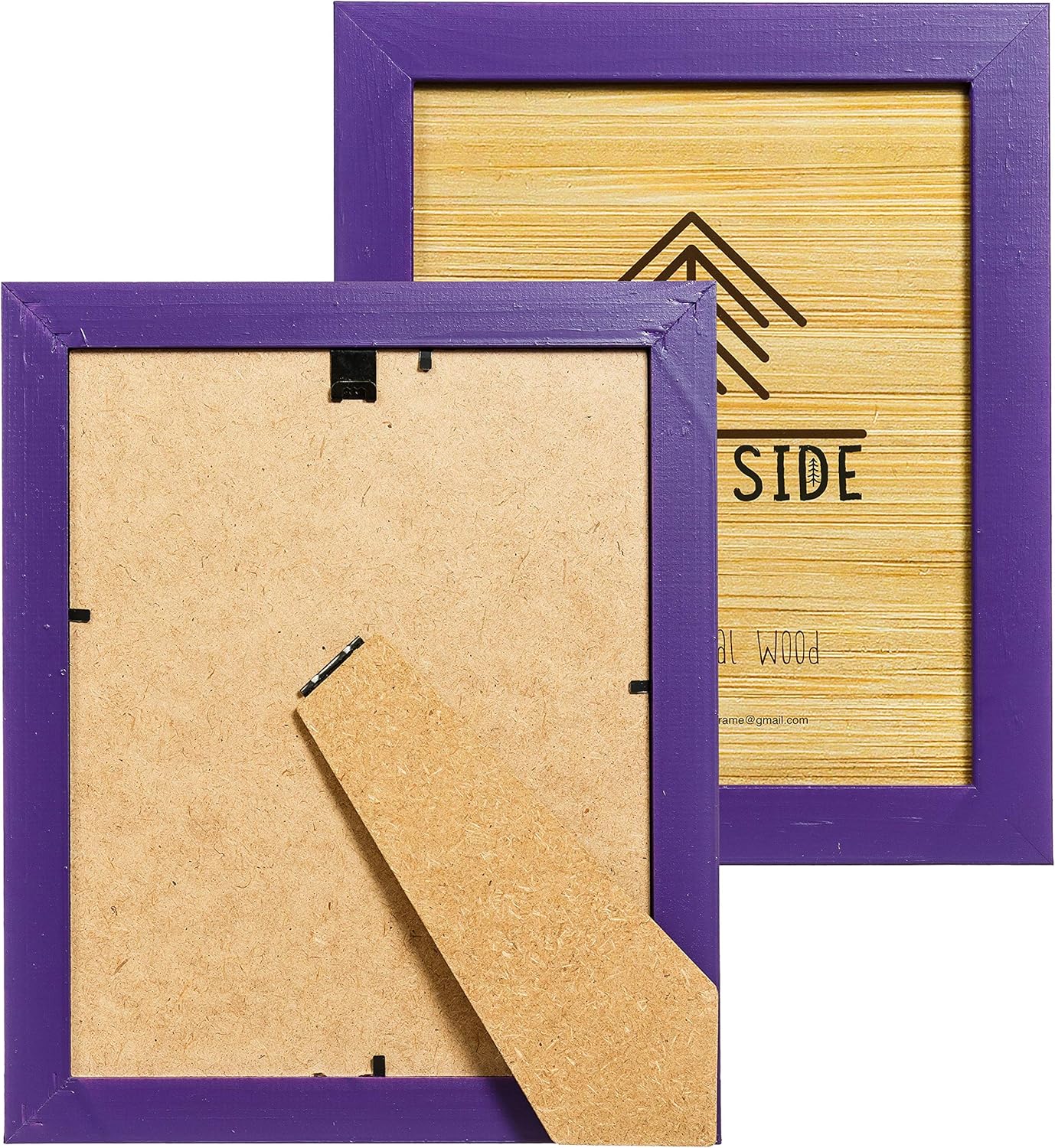 8.5 x 11 Wooden Rustic Picture Frames - Set of 2 for Diploma Documents and Certificates Wall Mount and Tabletop - Natural Wood Photo Frame - Purple